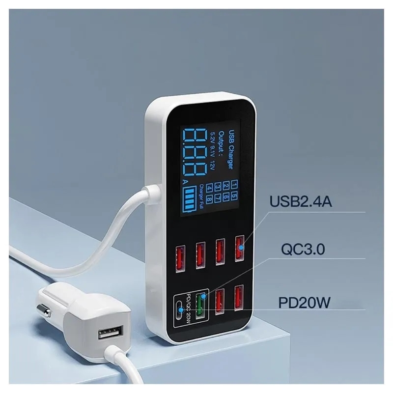 8-Port PD+QC3.0 Car Charger with LED Display view 7