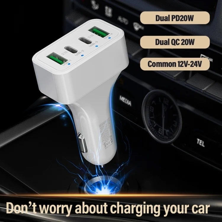 4-Port Car Charger (2 Ports PD + 2 Ports QC3.0 ) White view 4