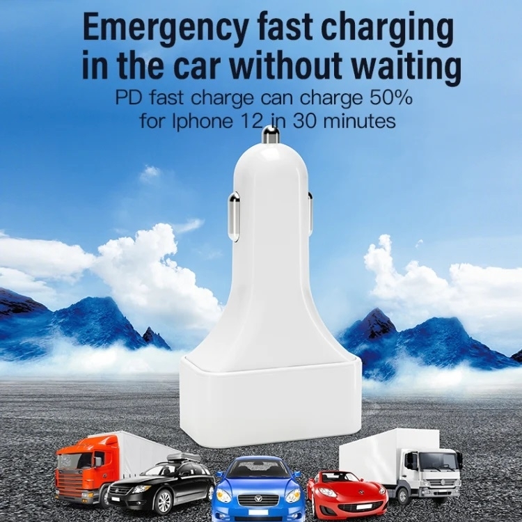 4-Port Car Charger (2 Ports PD + 2 Ports QC3.0 ) White view 7