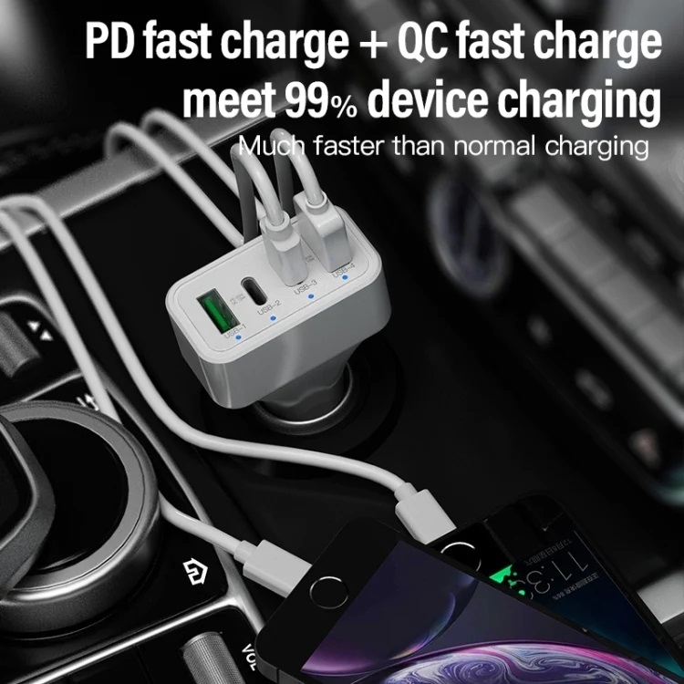 4-Port Car Charger (2 Ports PD + 2 Ports QC3.0 ) White view 8