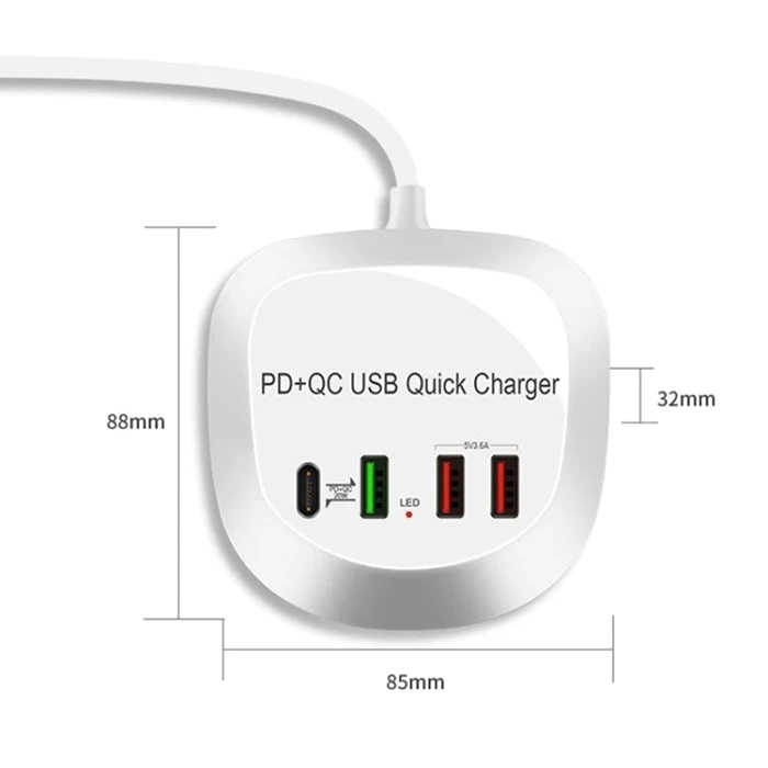 4-Port PD+QC3.0 Charger 40W with AU AC Adapter view 2