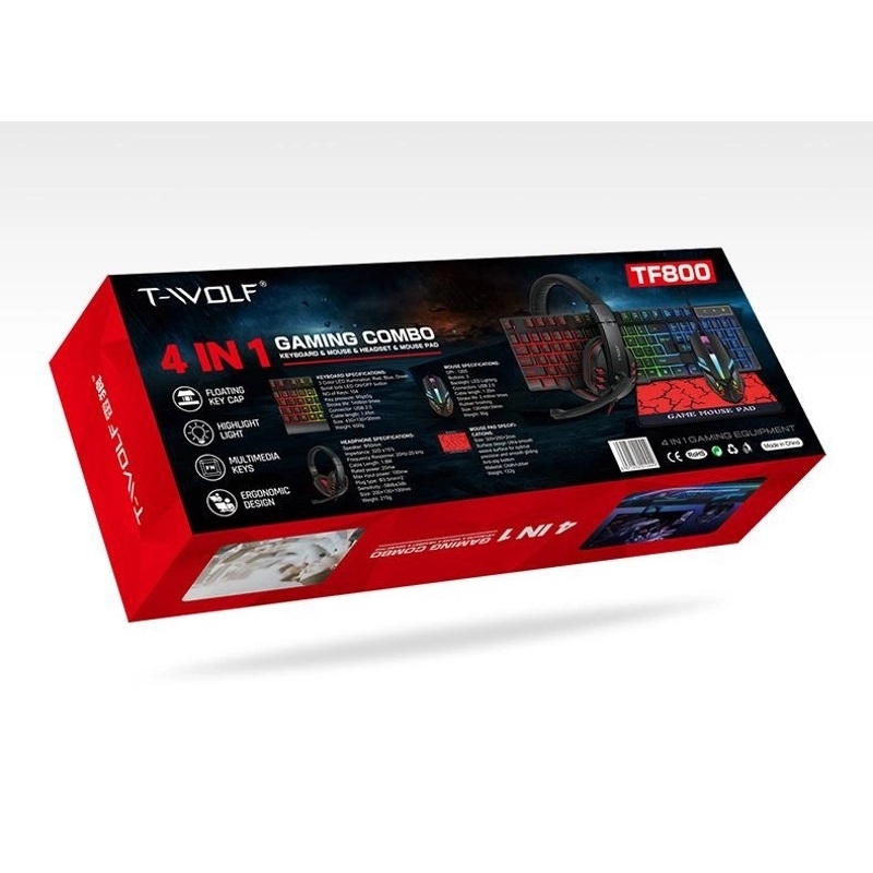 T-Wolf TF800 RGB 4-pcs Gaming Keyboard/Mouse/Headphone/Mouse Pad Kit Set view 5