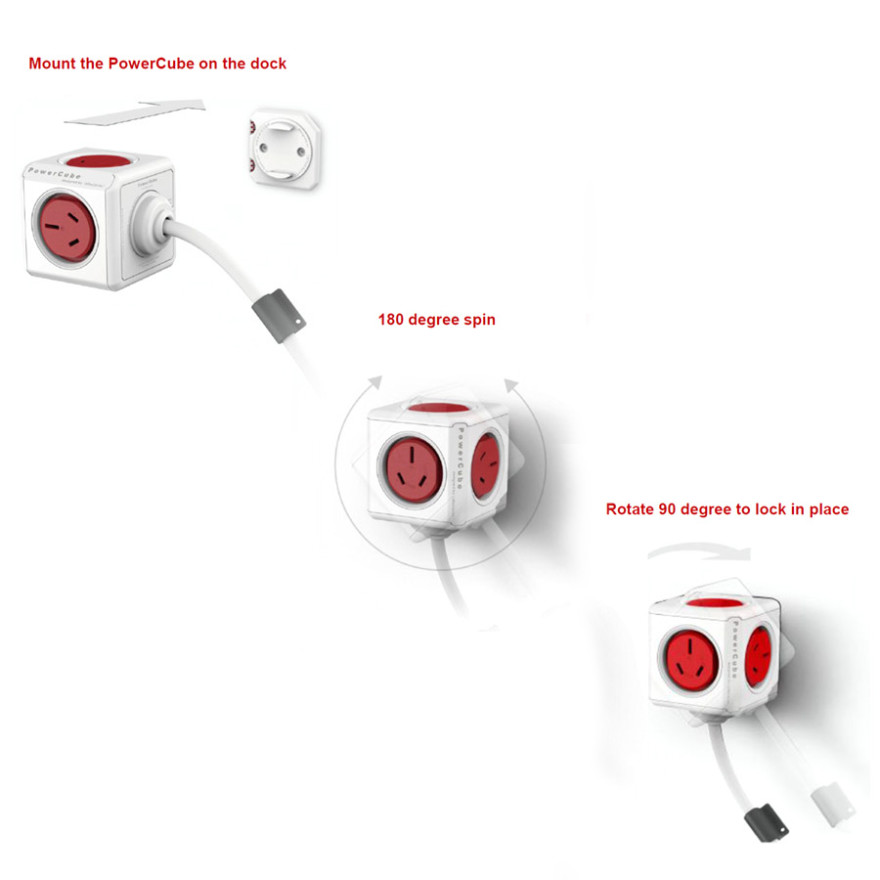 ALLOCACOC POWERCUBE Extended Boston Red 5 Outlets with 3M CABLE view 3