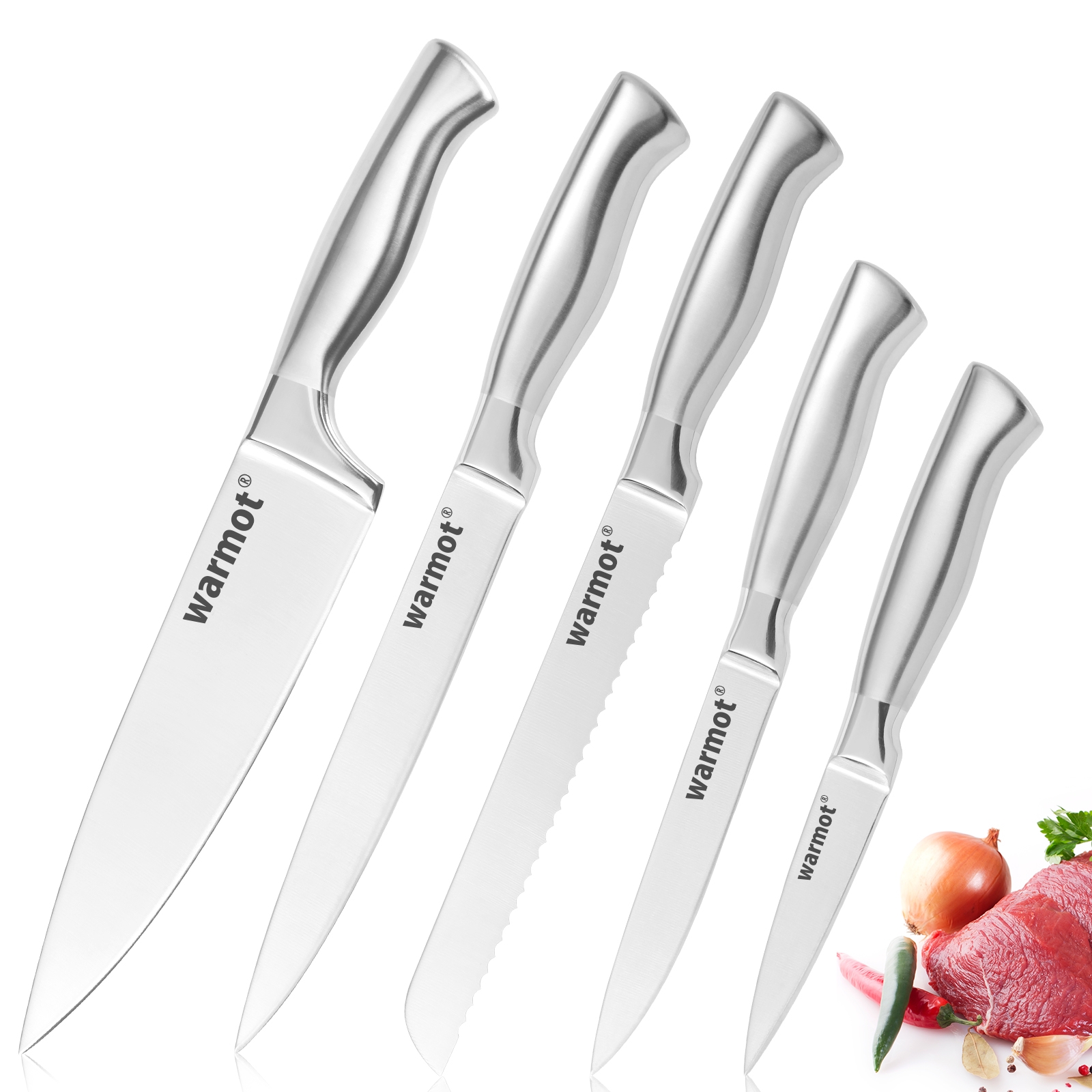 Warmot 5-Piece Ultra Sharp High Carbon Stainless Steel Chefs Kitchen Knife Set