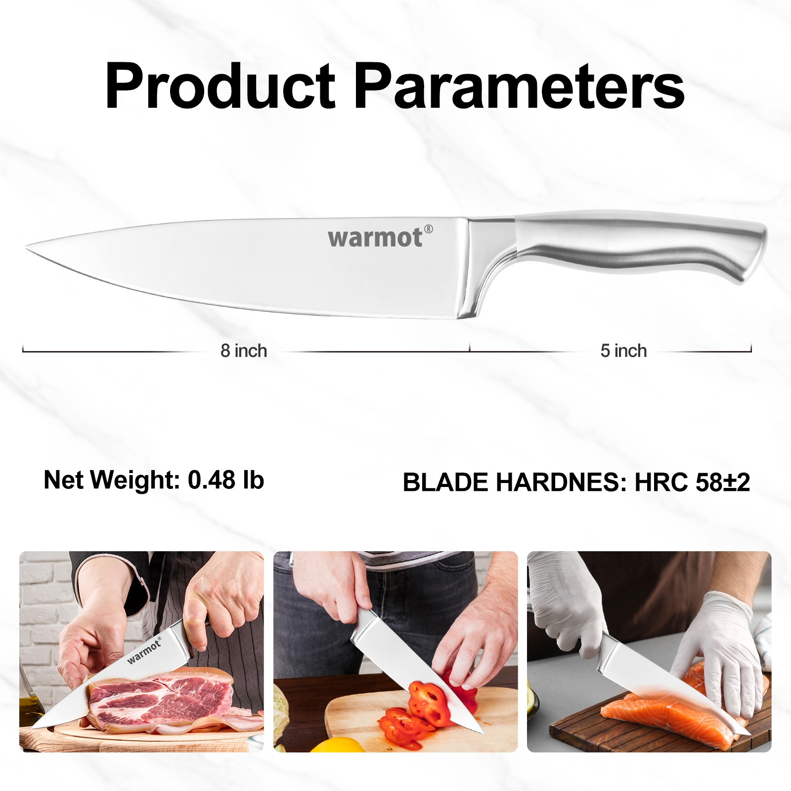 Warmot 5-Piece Ultra Sharp High Carbon Stainless Steel Chefs Kitchen Knife Set view 4