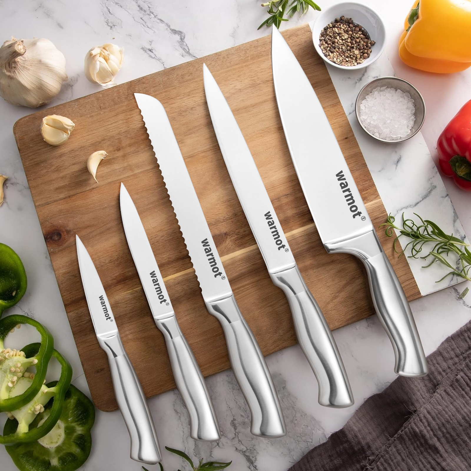 Warmot 5-Piece Ultra Sharp High Carbon Stainless Steel Chefs Kitchen Knife Set view 5