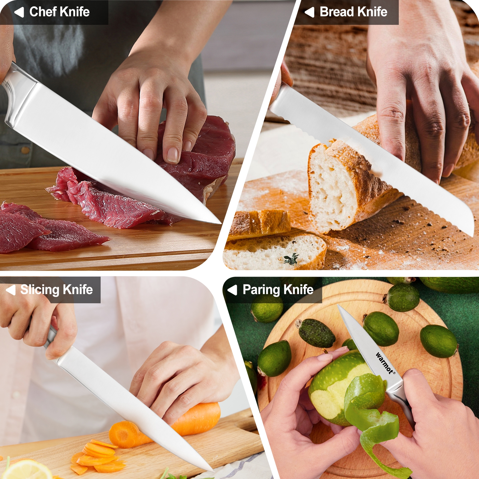 Warmot 5-Piece Ultra Sharp High Carbon Stainless Steel Chefs Kitchen Knife Set view 9