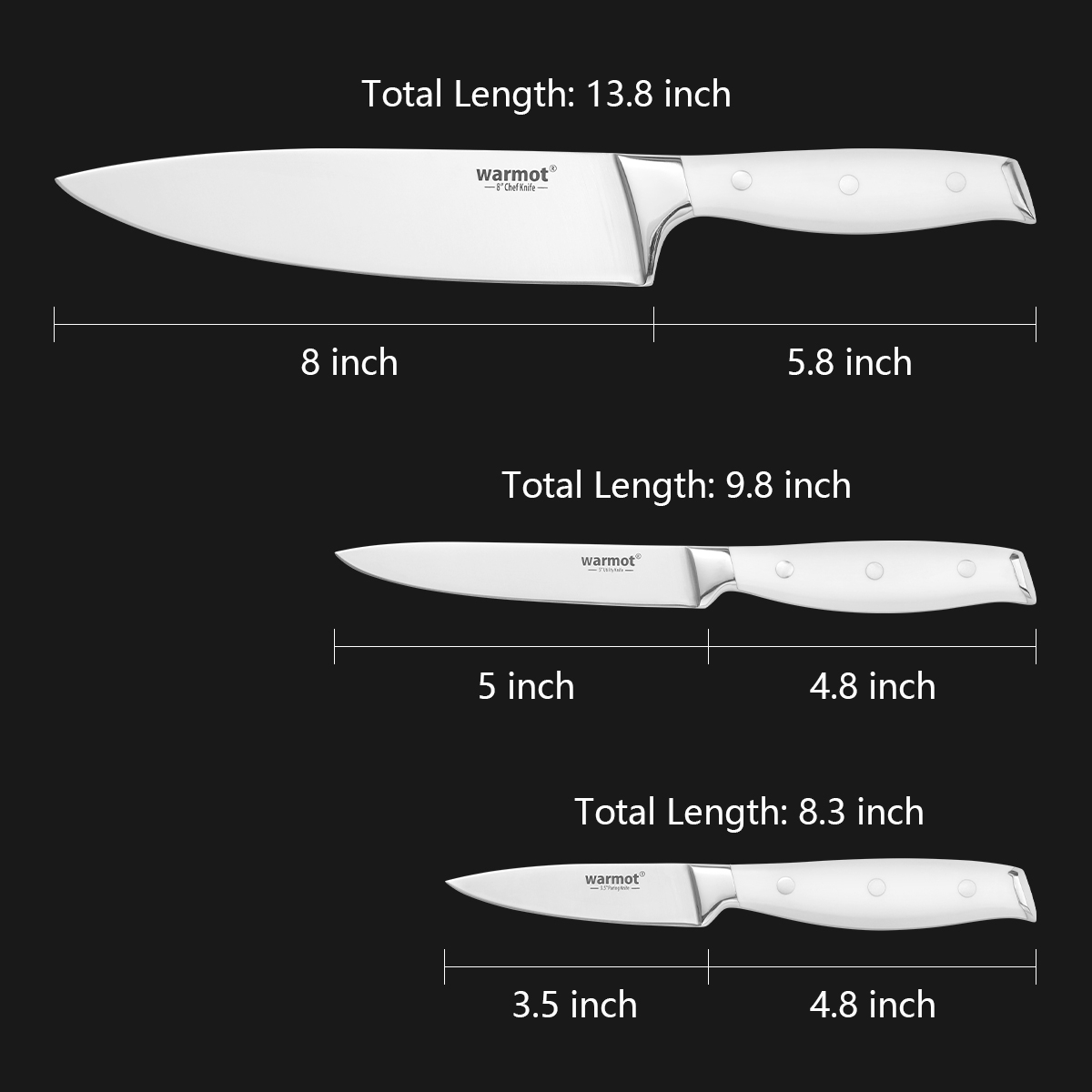 Warmot 3 Piece Ultra Sharp Chefs Knife Set with Gift Box (888-3) view 3