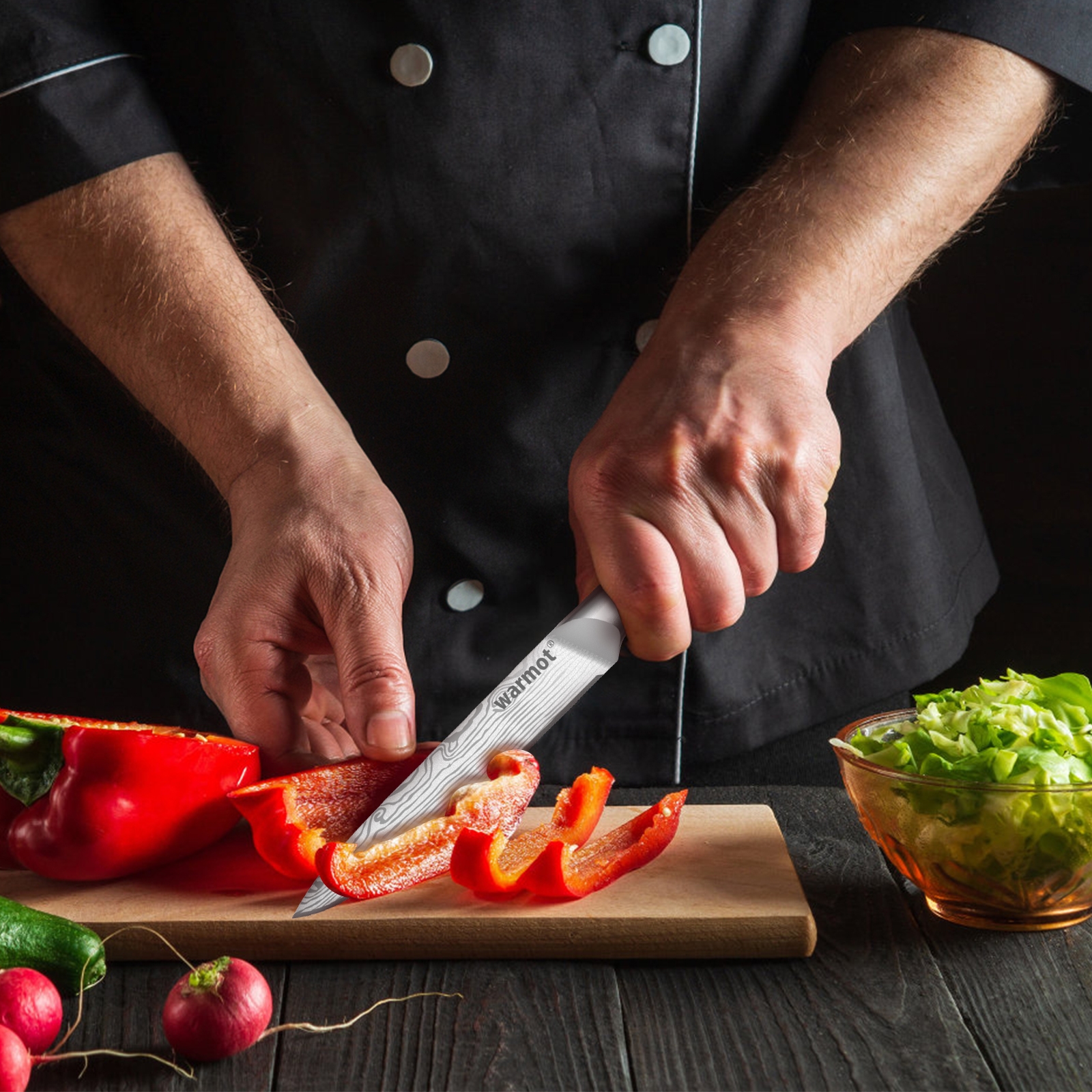Warmot 3-Piece High Carbon Stainless Steel Cooking Knife Triple Riveted Handle view 6