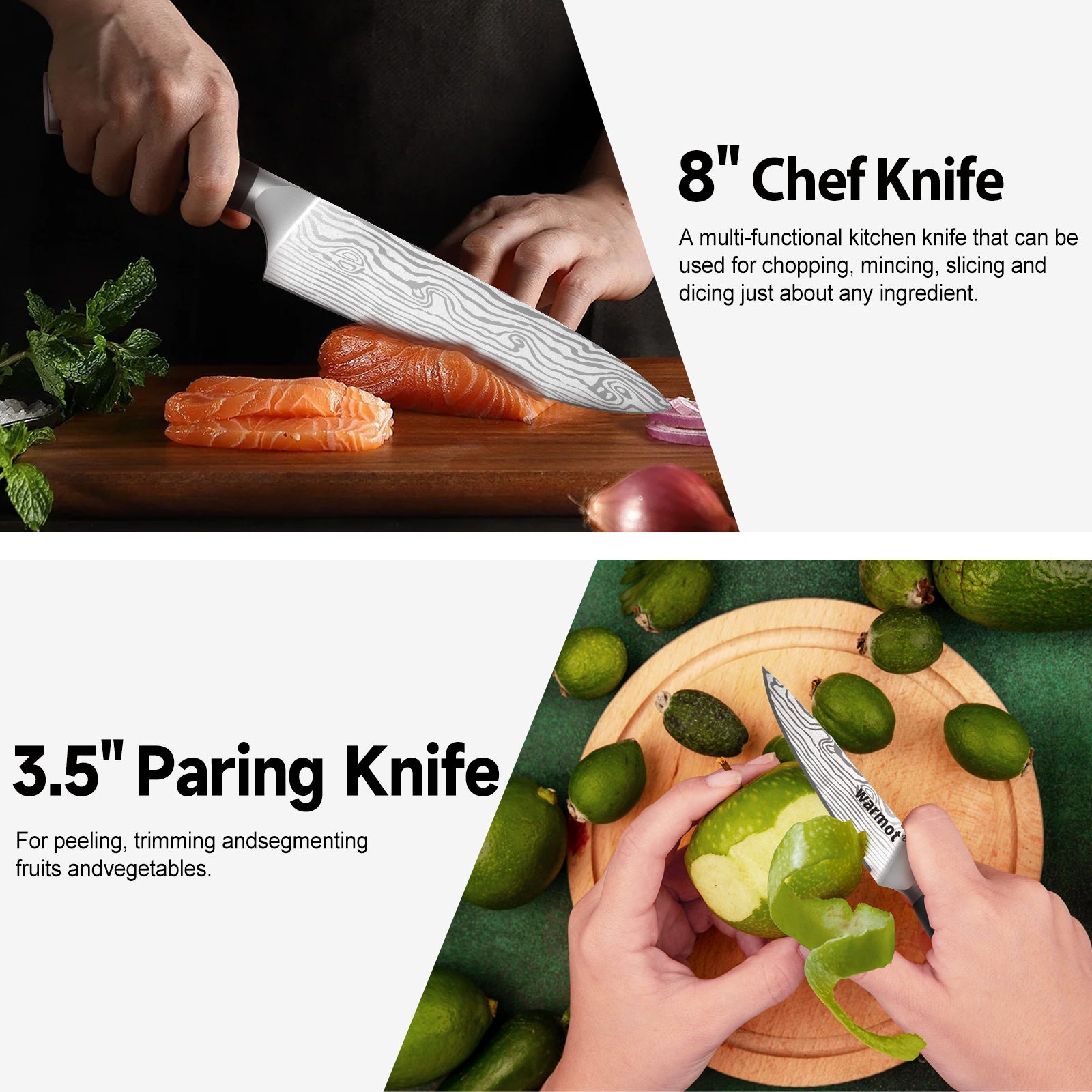 Warmot 3-Piece High Carbon Stainless Steel Cooking Knife Triple Riveted Handle view 8