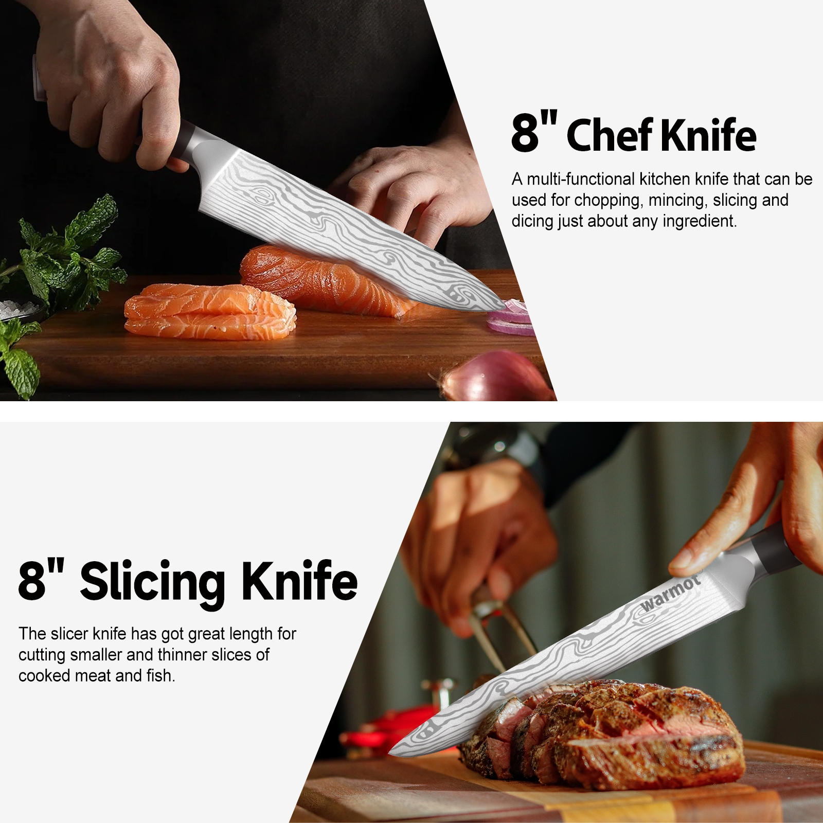 Warmot 7-Piece High Carbon Stainless Steel Cooking Knife Triple Riveted Handle view 4