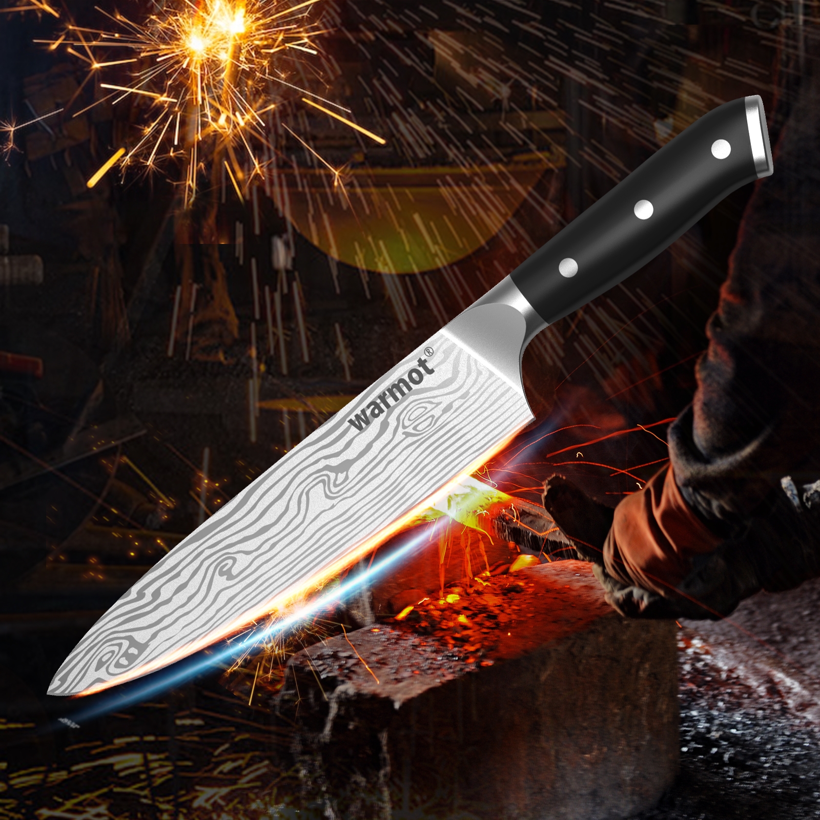 Warmot 7-Piece High Carbon Stainless Steel Cooking Knife Triple Riveted Handle view 8