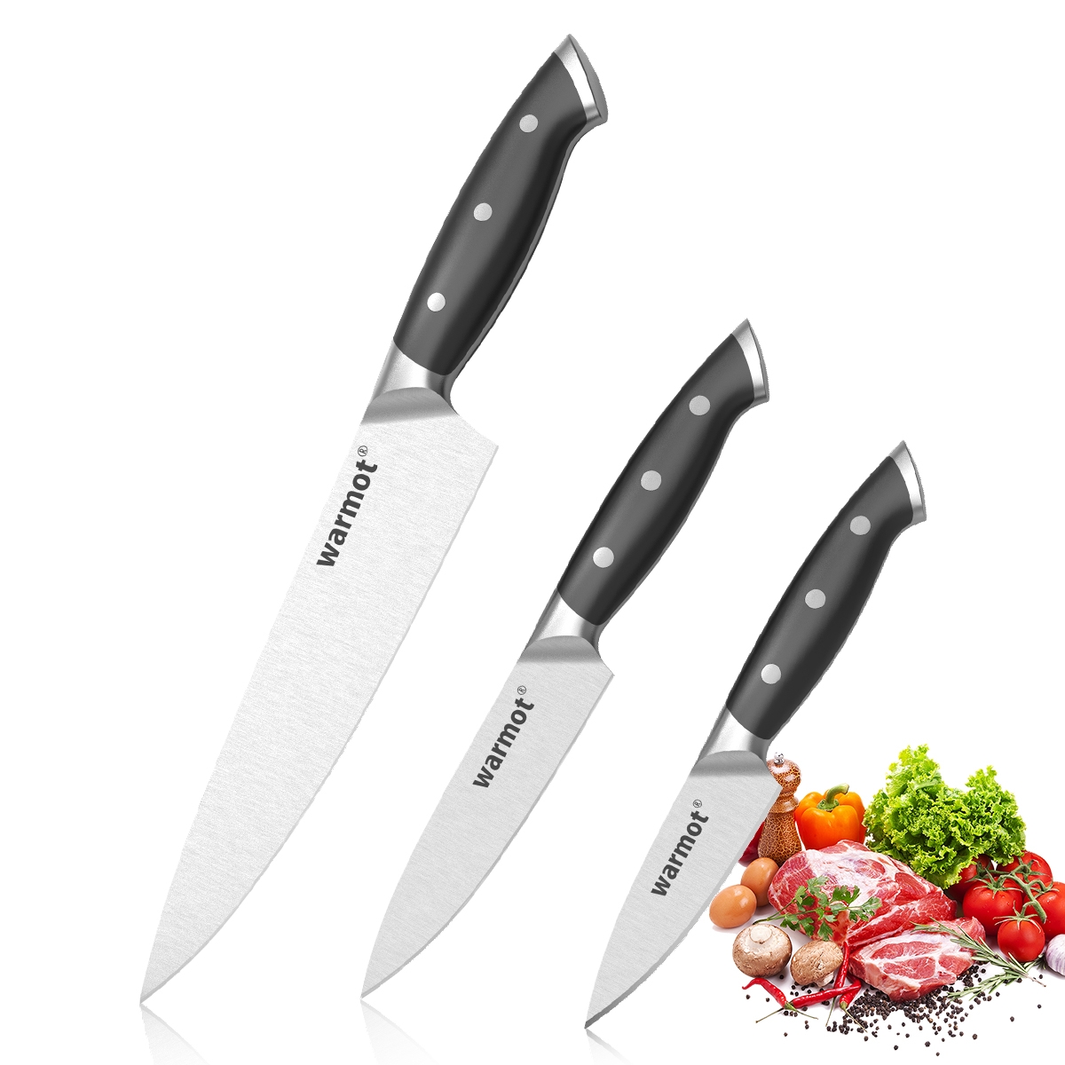 Warmot 3-Piece High Carbon Stainless Steel Ultra Chef Knife Set with Gift Box