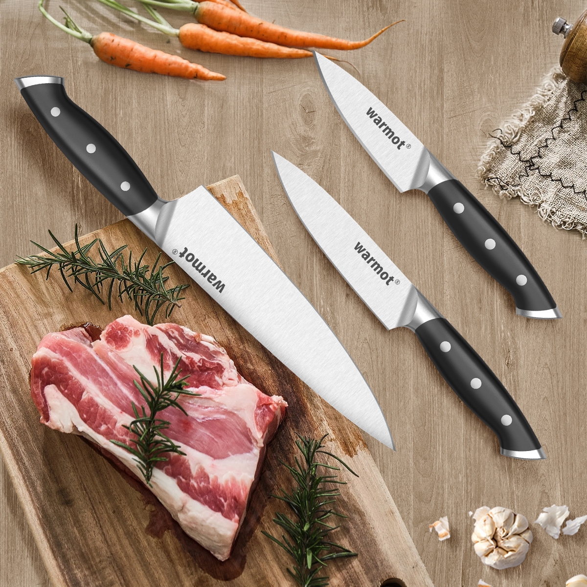 Warmot 3-Piece High Carbon Stainless Steel Ultra Chef Knife Set with Gift Box view 9
