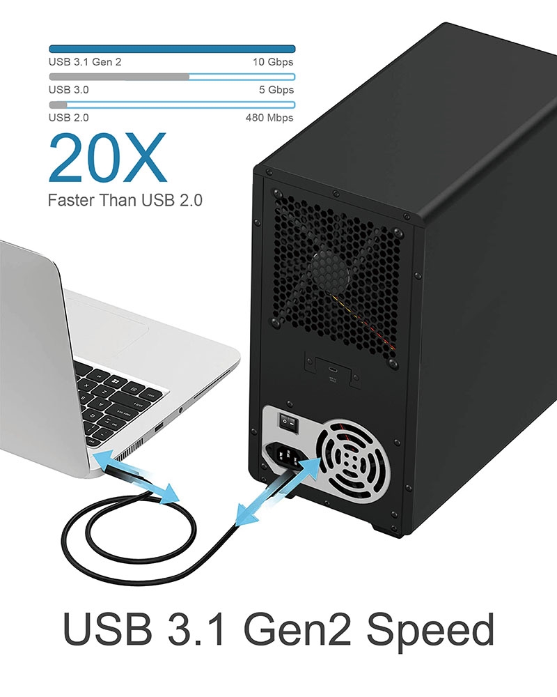 ICY BOX IB-3810-C31 SINGLE enclosure for 10x HDD with USB 3.1 (Gen 2) Type-C view 4