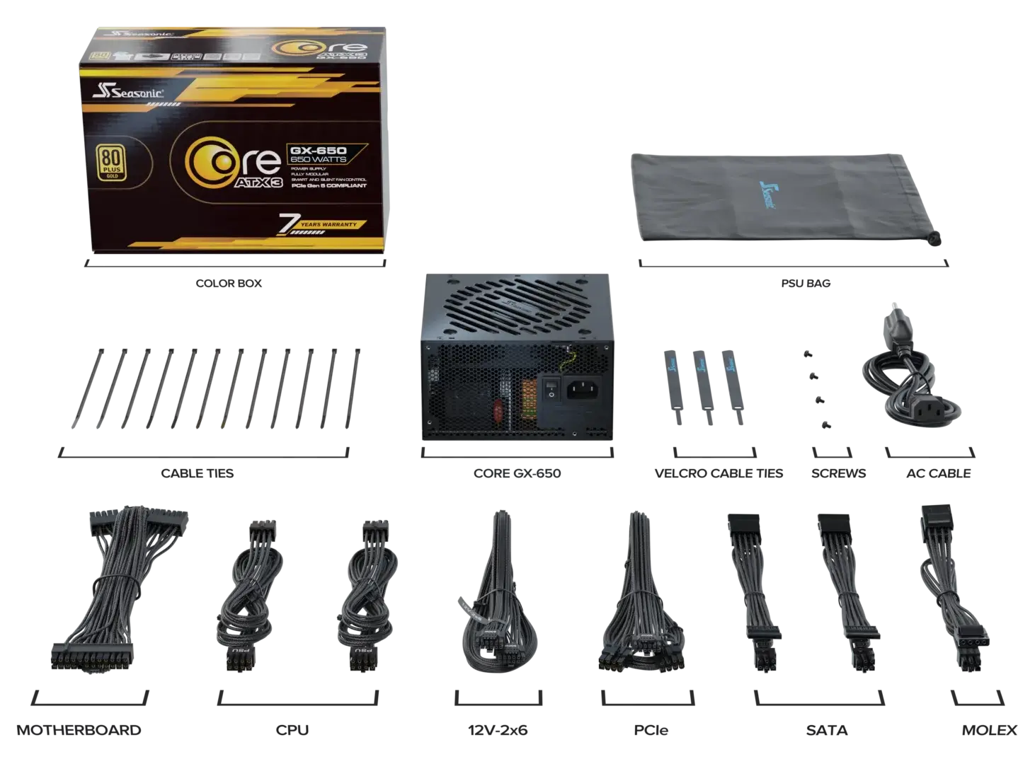 Seasonic Core GX-650 ATX3 80 Plus Gold Full Modular 650W PSU (SRP-CGX651-A5A32SF) view 6