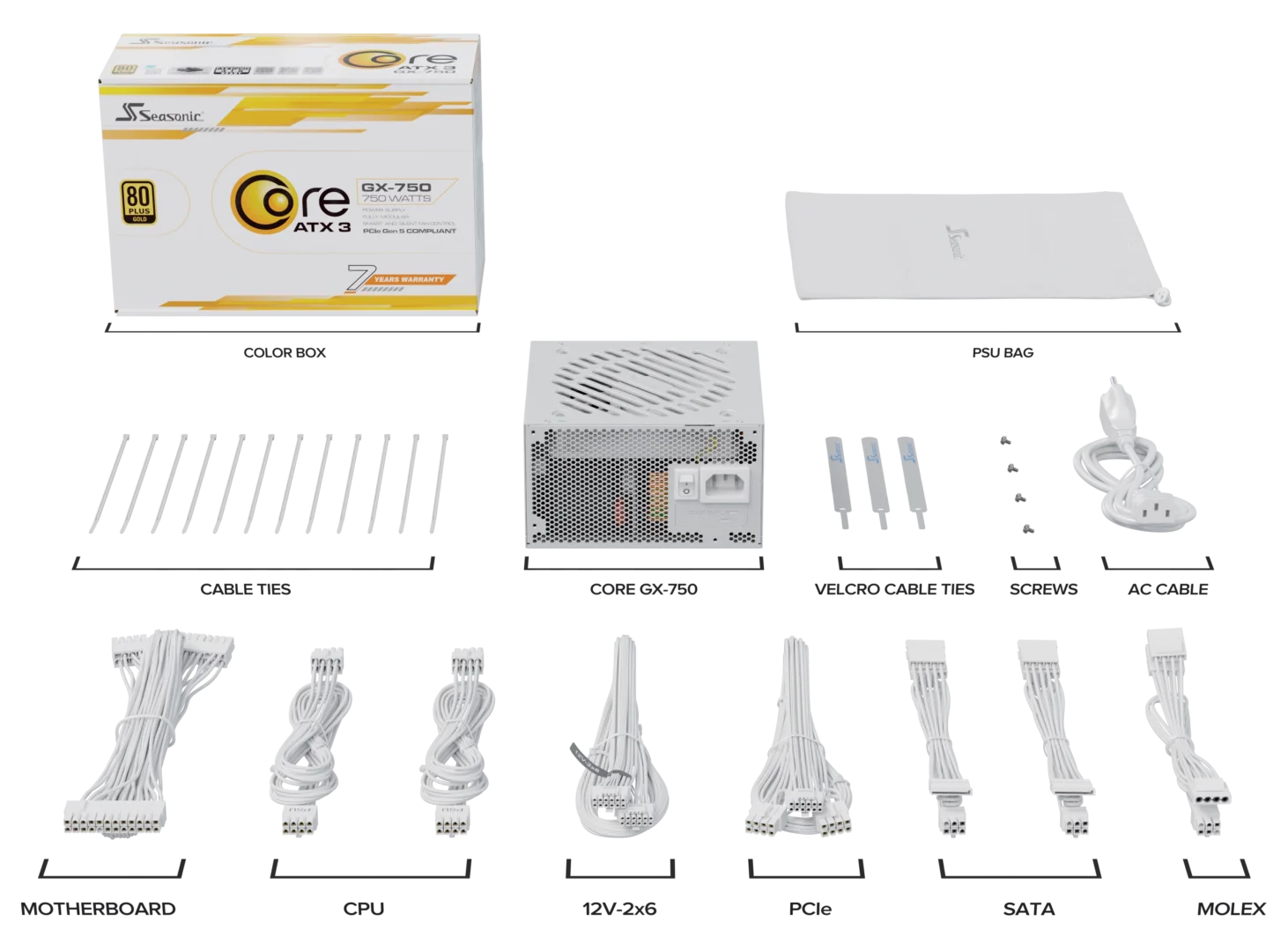 Seasonic CORE GX-750 White ATX 3.1 750W (SRP-CGX751-A5A32SF-WHITE) view 7