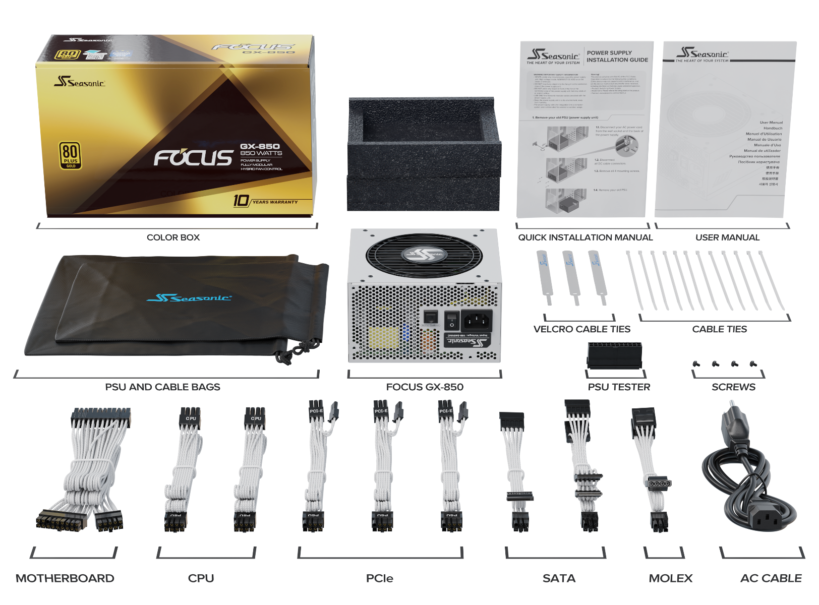 Seasonic FOCUS GX-850 White 850W ATX 3.0 Gold Modular PSU view 9