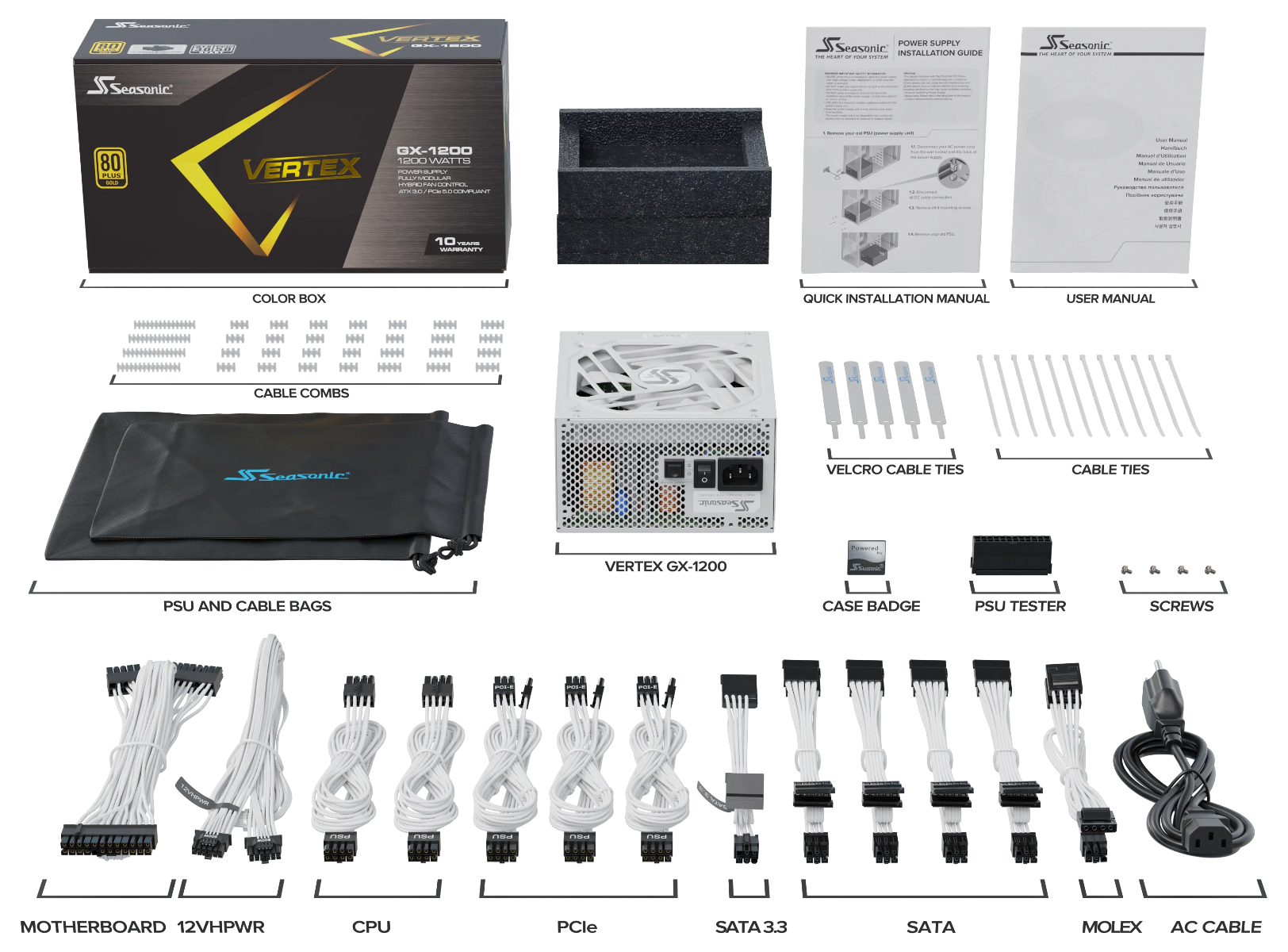 Seasonic VERTEX GX-1200 White 1200W ATX 3.0 Gold Modular PSU view 10