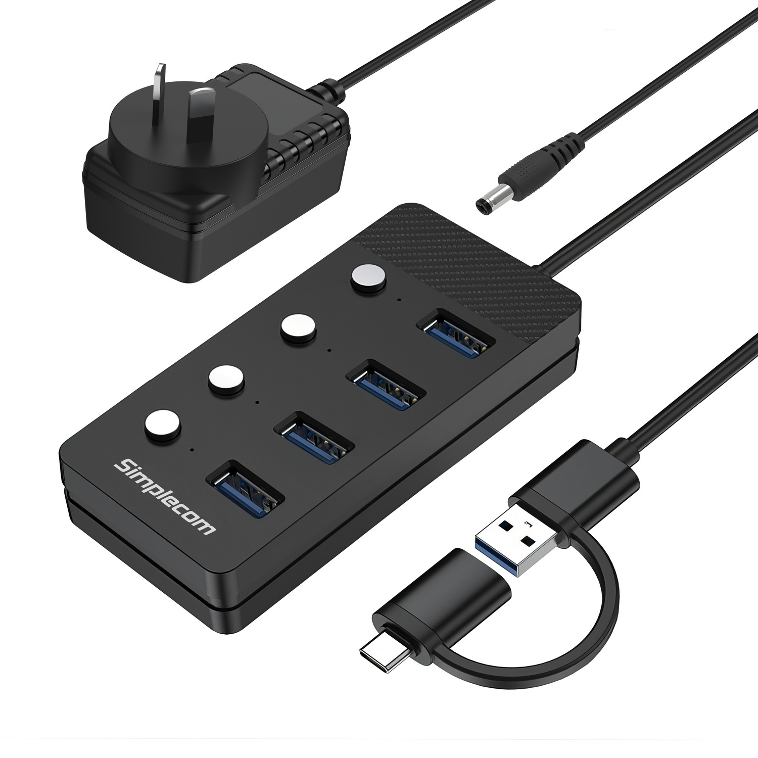 Simplecom CH345C SuperSpeed USB-A and USB-C to 4-Port USB 3.0 Hub 5Gbps