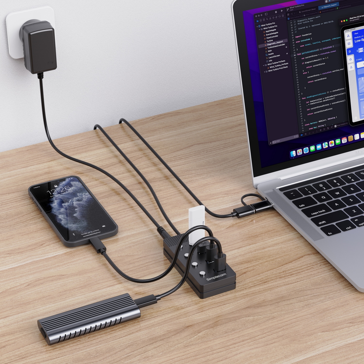 Simplecom CH345C SuperSpeed USB-A and USB-C to 4-Port USB 3.0 Hub 5Gbps view 4