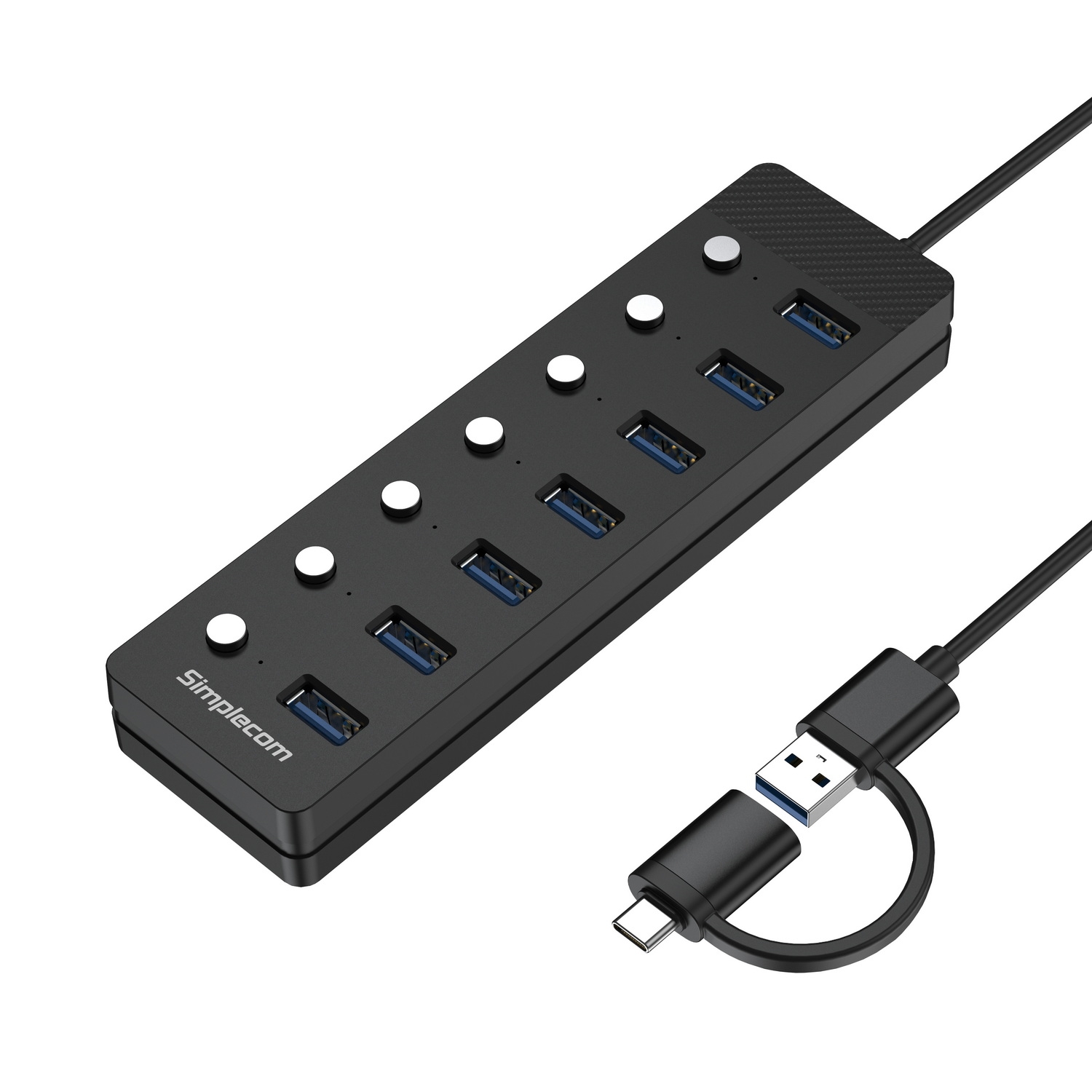Simplecom CH375C USB-A and USB-C to 7-Port USB 3.0 Hub 5Gbps Individual view 2