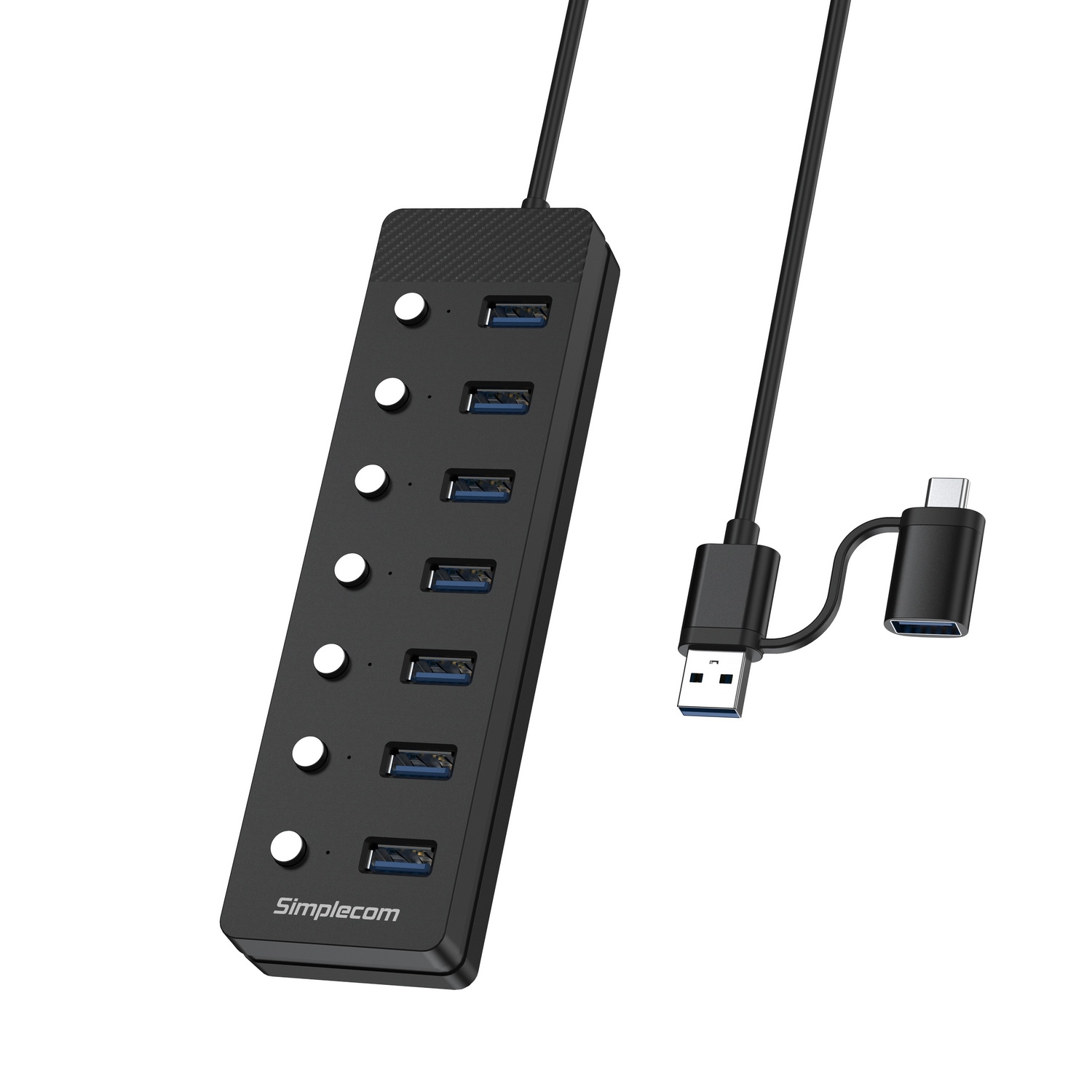 Simplecom CH375C USB-A and USB-C to 7-Port USB 3.0 Hub 5Gbps Individual view 3