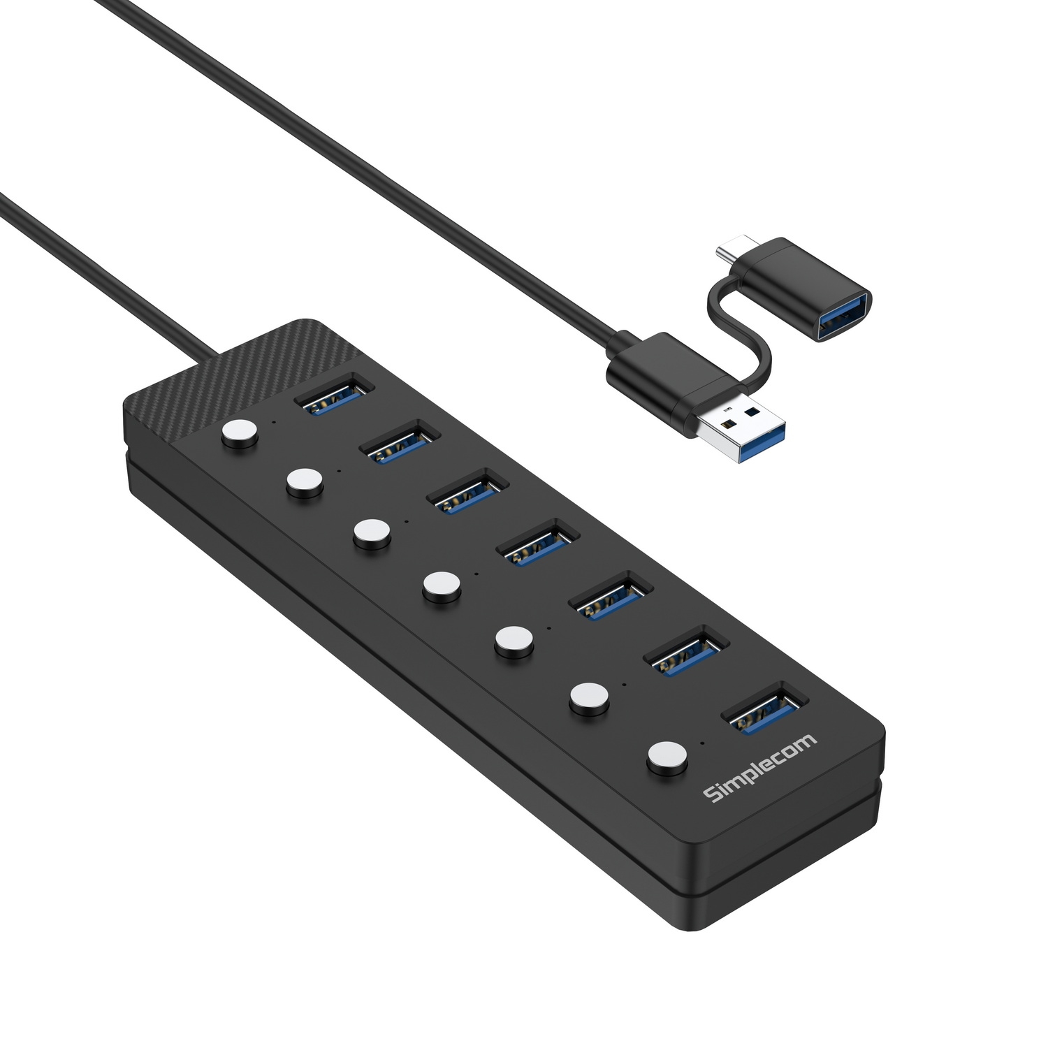 Simplecom CH375C USB-A and USB-C to 7-Port USB 3.0 Hub 5Gbps Individual view 4