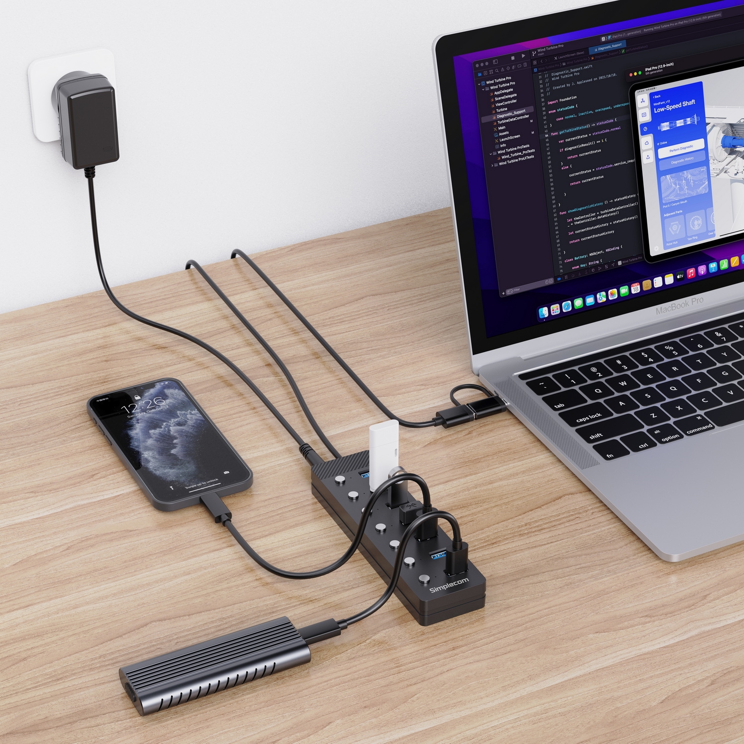 Simplecom CH375C USB-A and USB-C to 7-Port USB 3.0 Hub 5Gbps Individual view 5