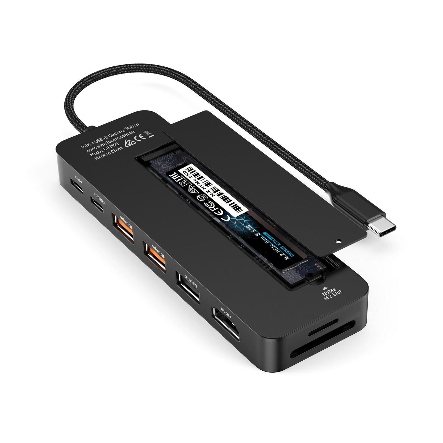 Simplecom CHT595 9-in-1 USB-C Multiport Docking Station with NVMe M.2 Enclosure view 3