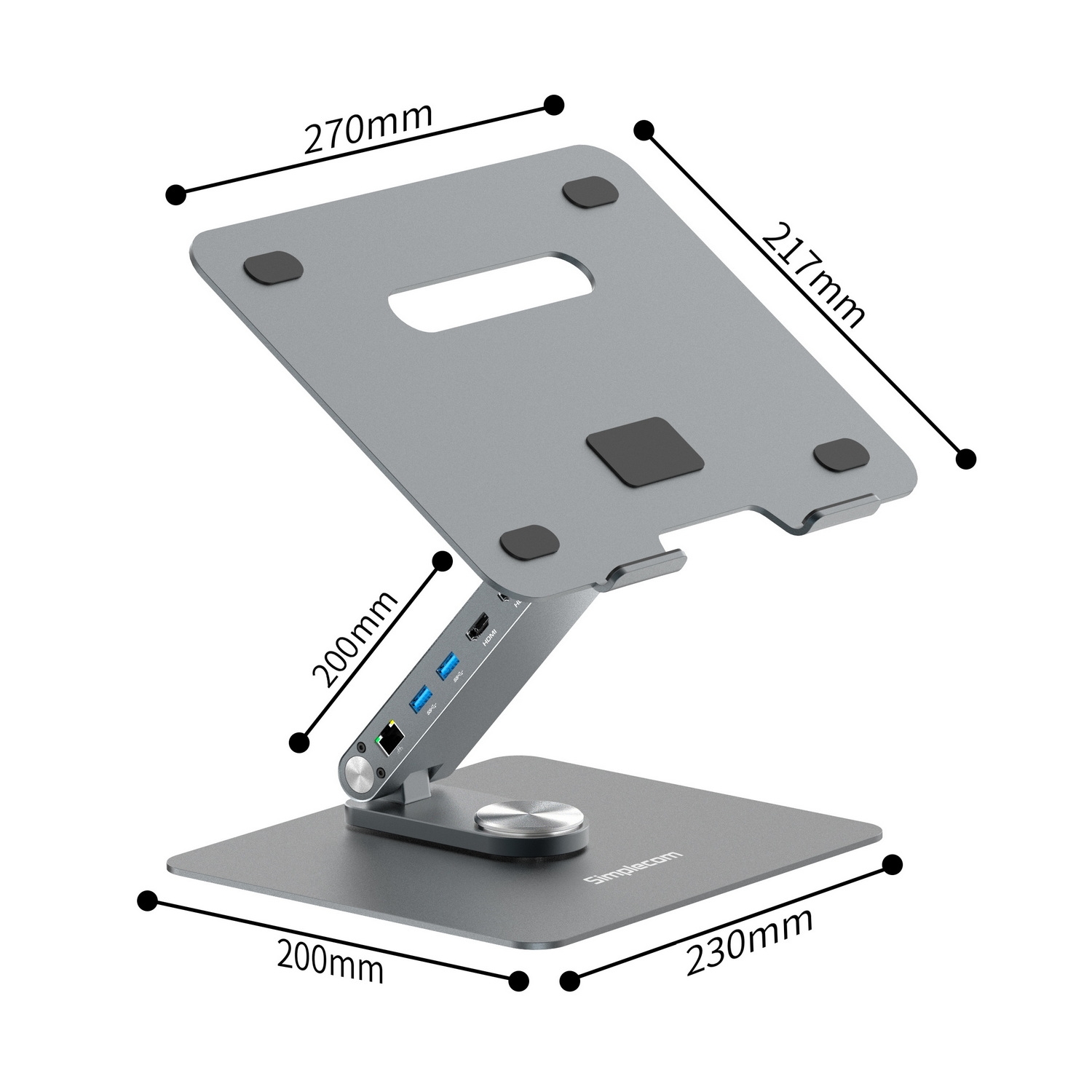Simplecom CHT660 Adjustable Aluminium Laptop Stand with 6-Port USB-C Docking view 4