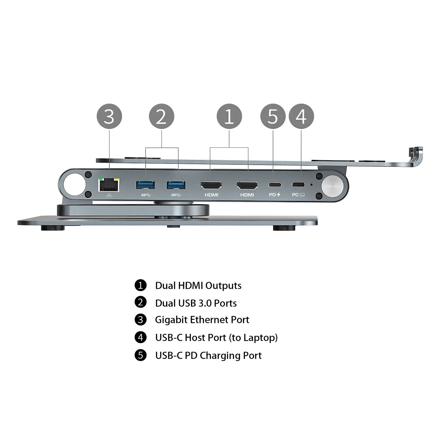 Simplecom CHT660 Adjustable Aluminium Laptop Stand with 6-Port USB-C Docking view 5