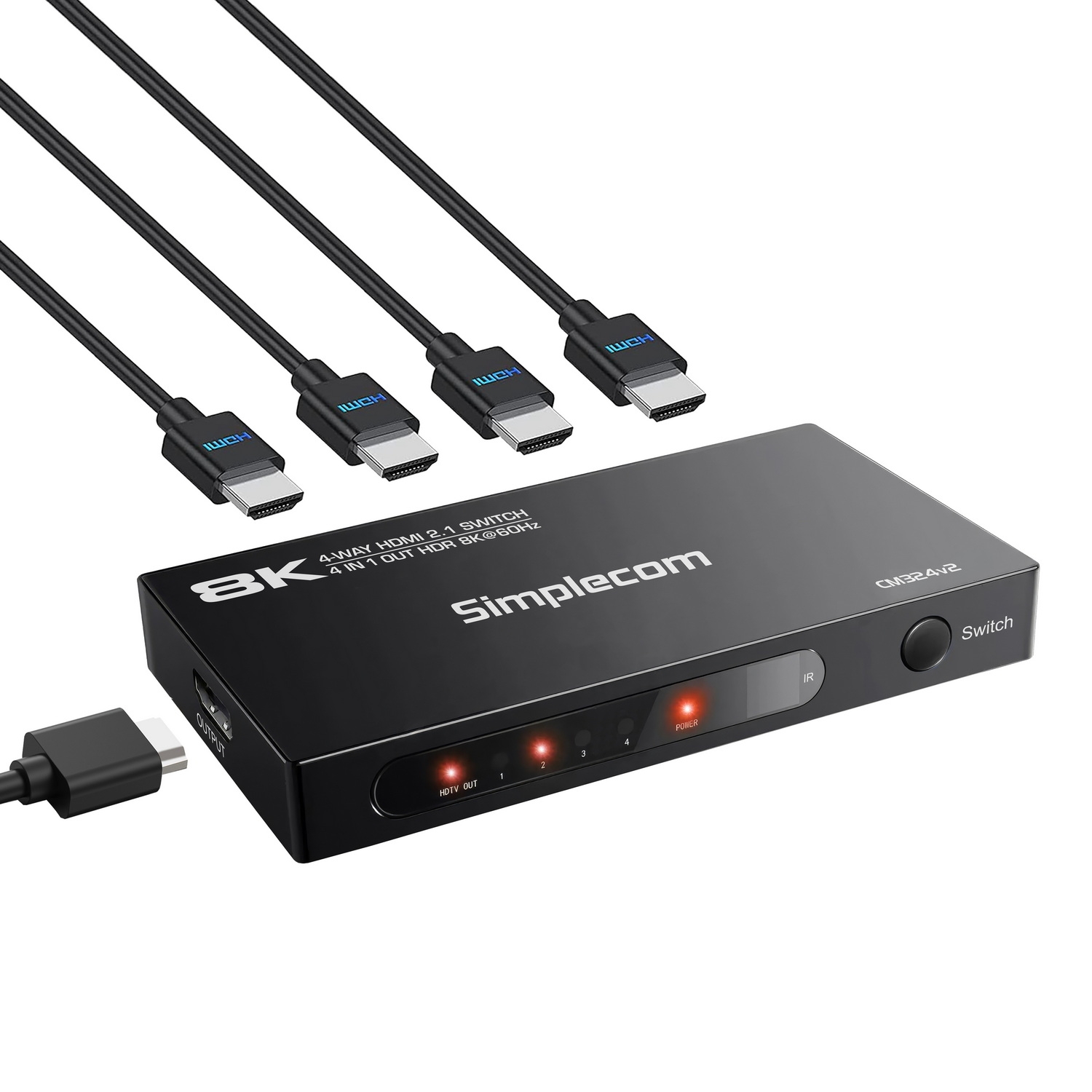 Simplecom CM324v2 4-Port HDMI 2.1 Switch with Remote 4 IN 1 OUT Splitter HDCP view 2
