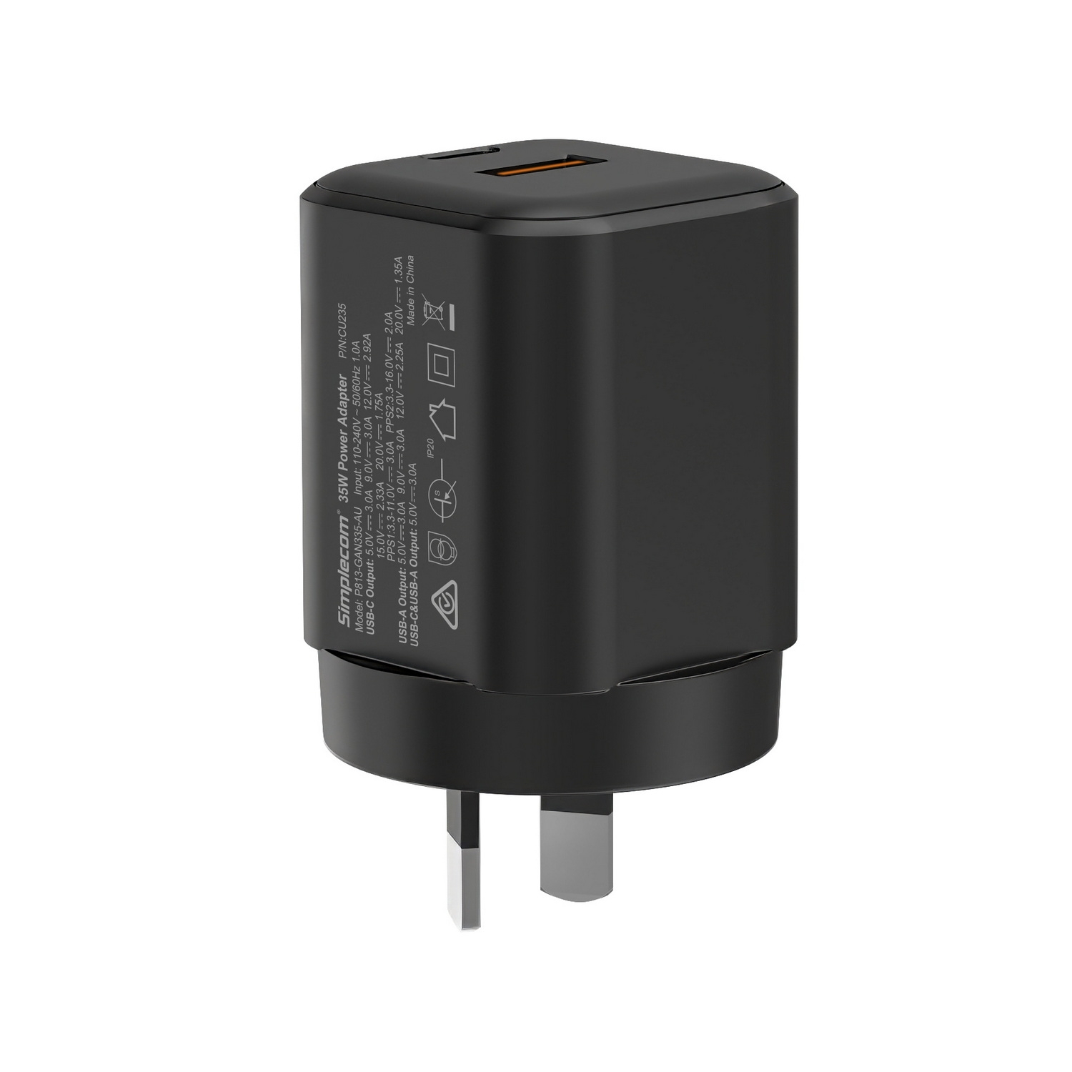 Simplecom CU235 Dual Port PD 35W Fast Wall Charger USB-C + USB-A for Phone Tablet view 3