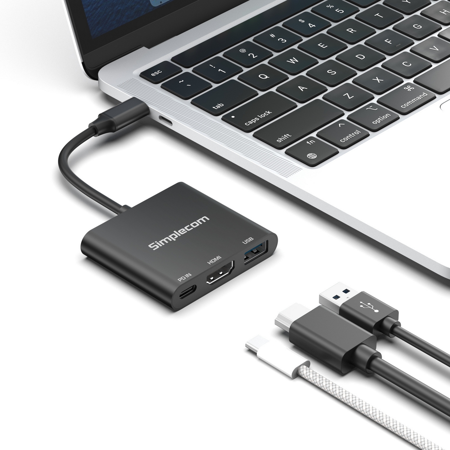 Simplecom DA320 USB-C 3-In-1 Adapter USB 3.2 Gen 1 5Gbps PD HDMI 2.0 4K@60Hz view 3