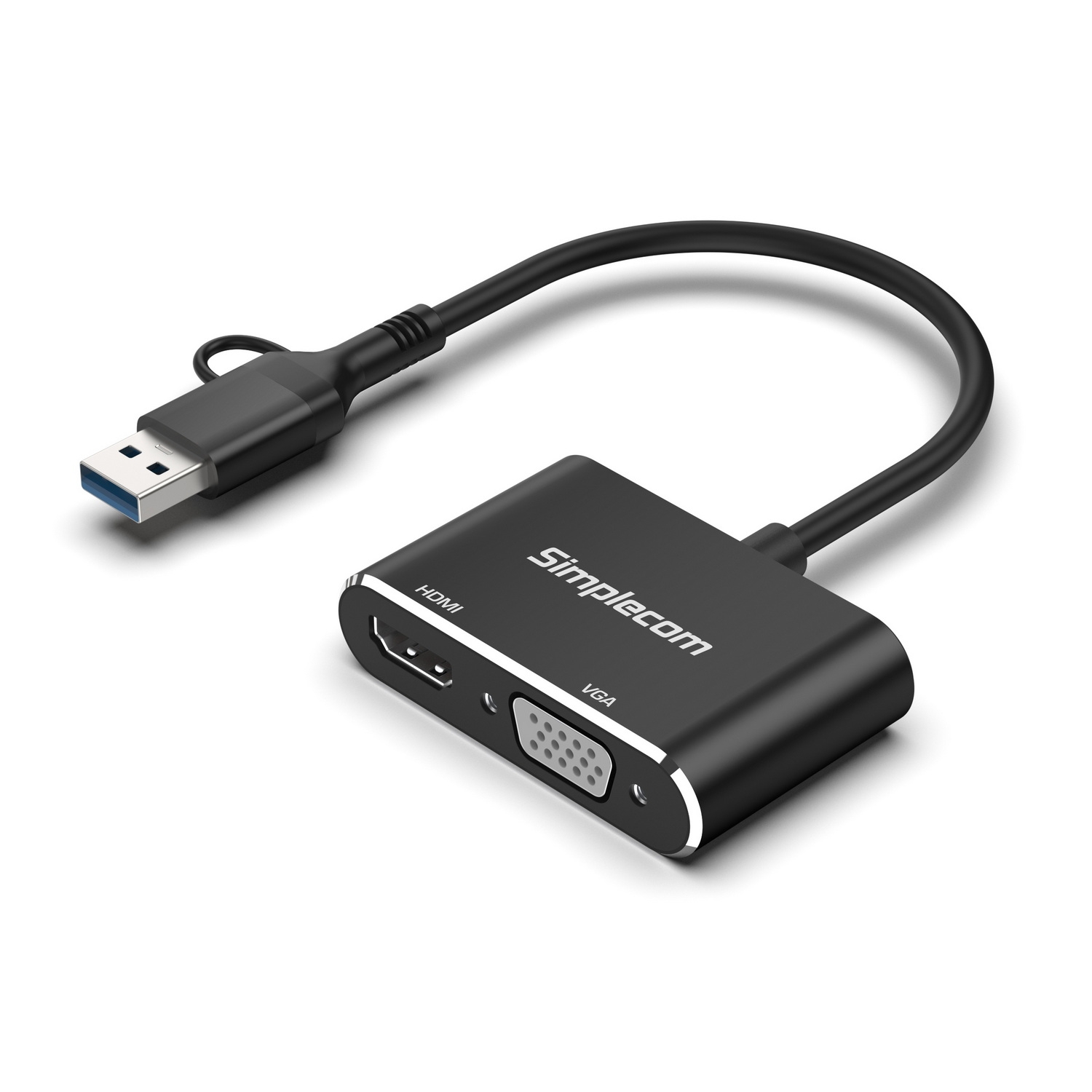 Simplecom DA326C USB 3.0 and USB-C to HDMI + VGA Video Card Adapter Full HD 1080p view 3