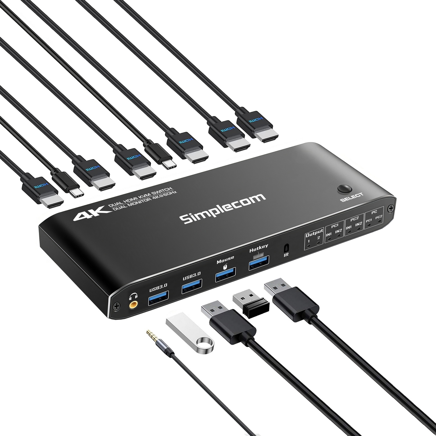 Simplecom KM430 Dual HDMI Monitor KVM Switch for 2 Computers with 4-Port USB view 2