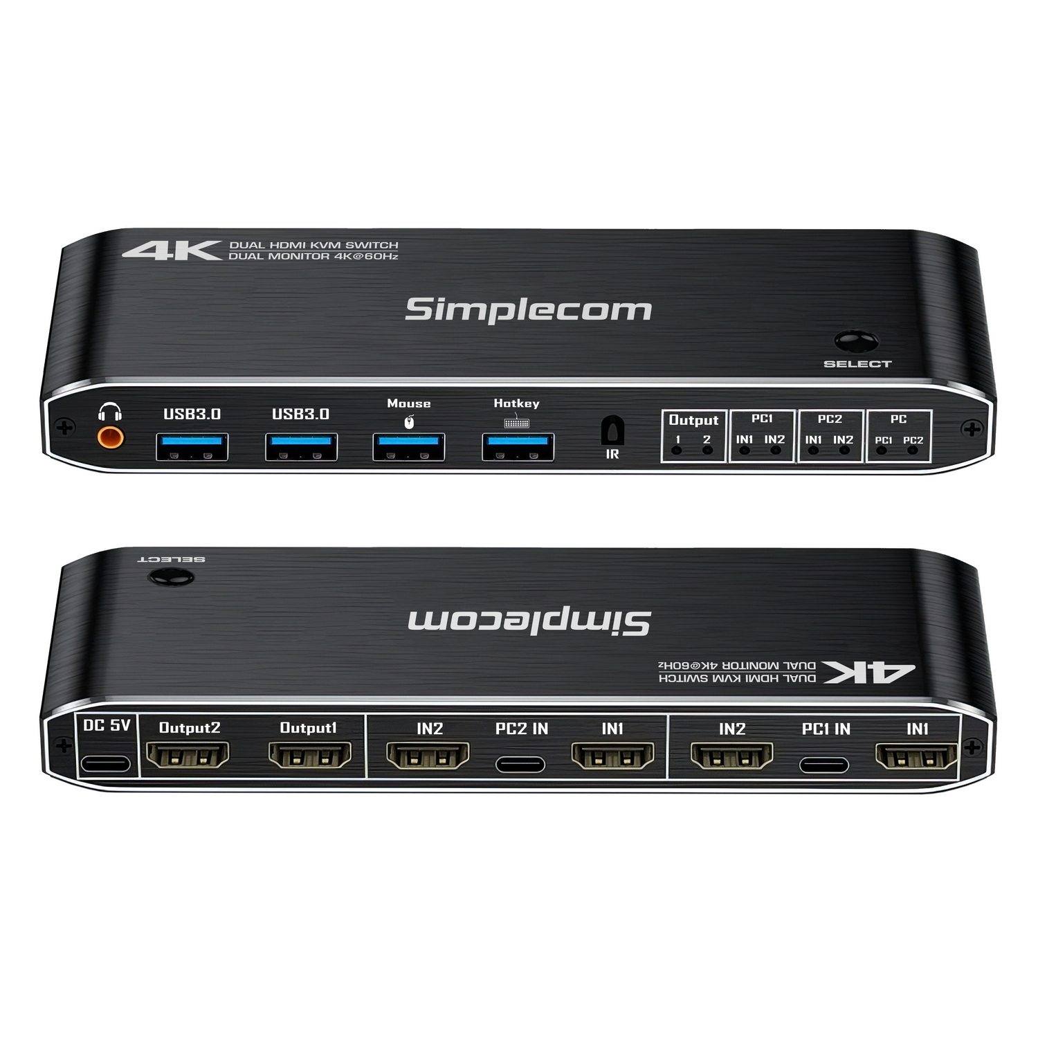 Simplecom KM430 Dual HDMI Monitor KVM Switch for 2 Computers with 4-Port USB view 3