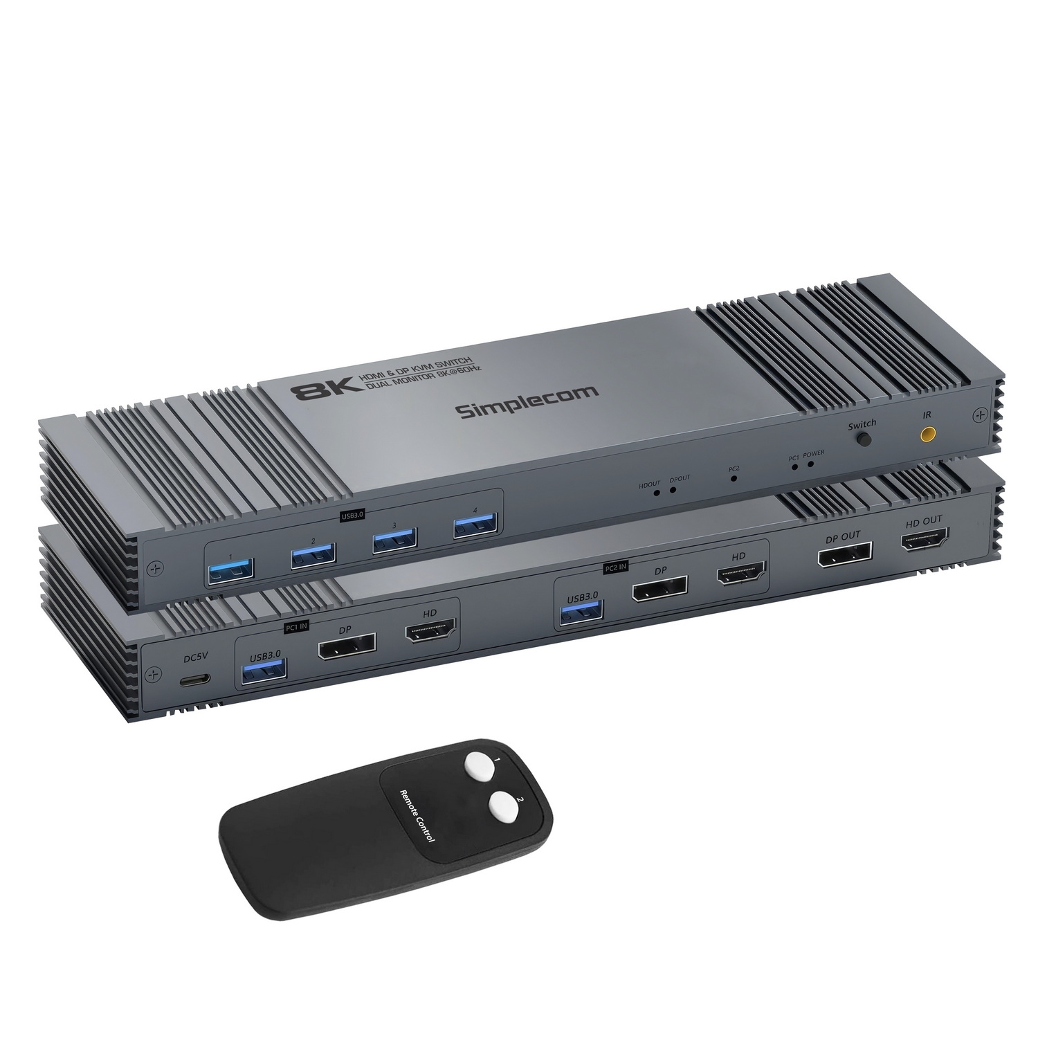 Simplecom KM490 HDMI and DisplayPort Dual Monitor KVM Switch for 2 Computers