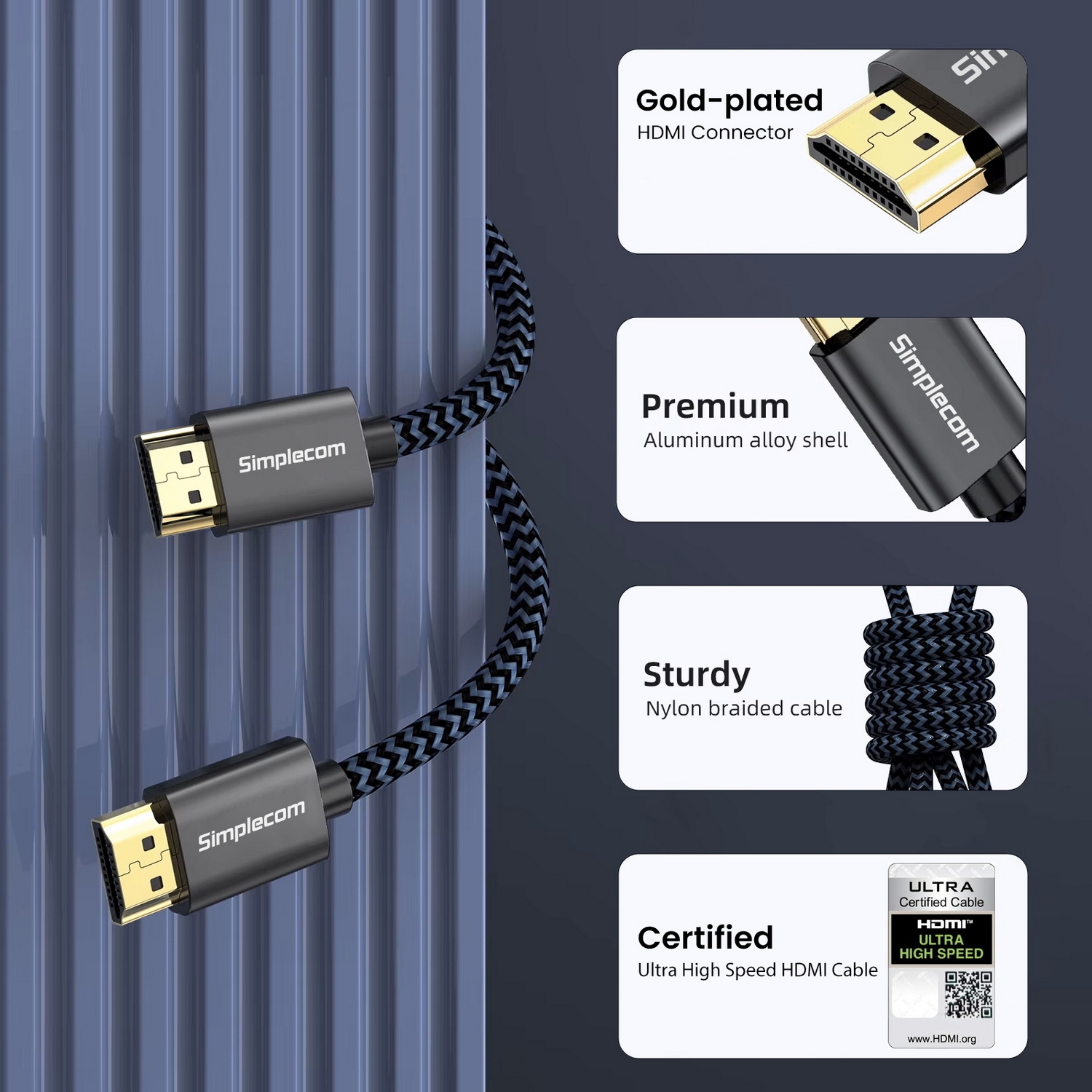 Simplecom SBT002 Ultra High Speed HDMI 2.1 Cable Nylon Braided 48Gbps 8K@60Hz view 5