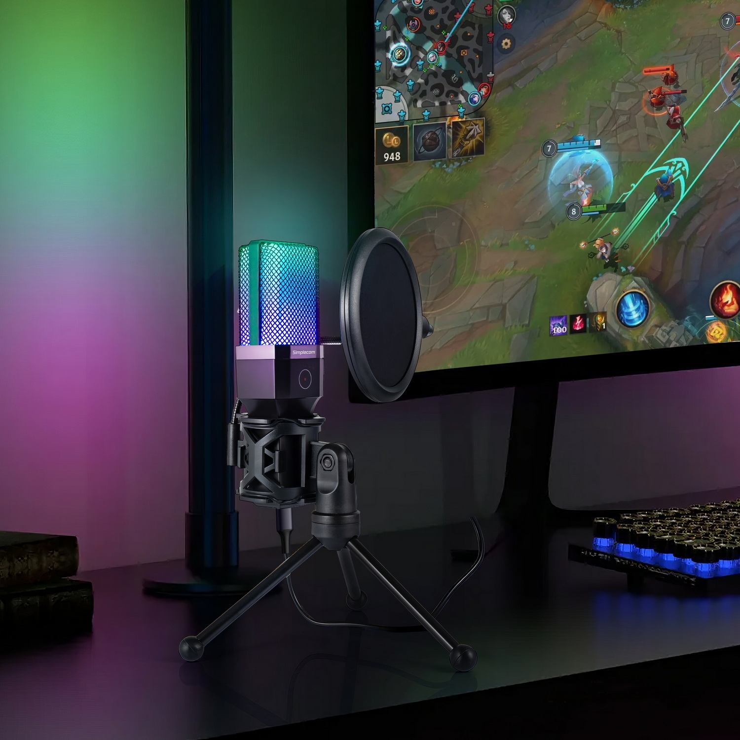 Simplecom UM650 USB Cardioid Condenser Microphone Gaming RGB Lights with view 4