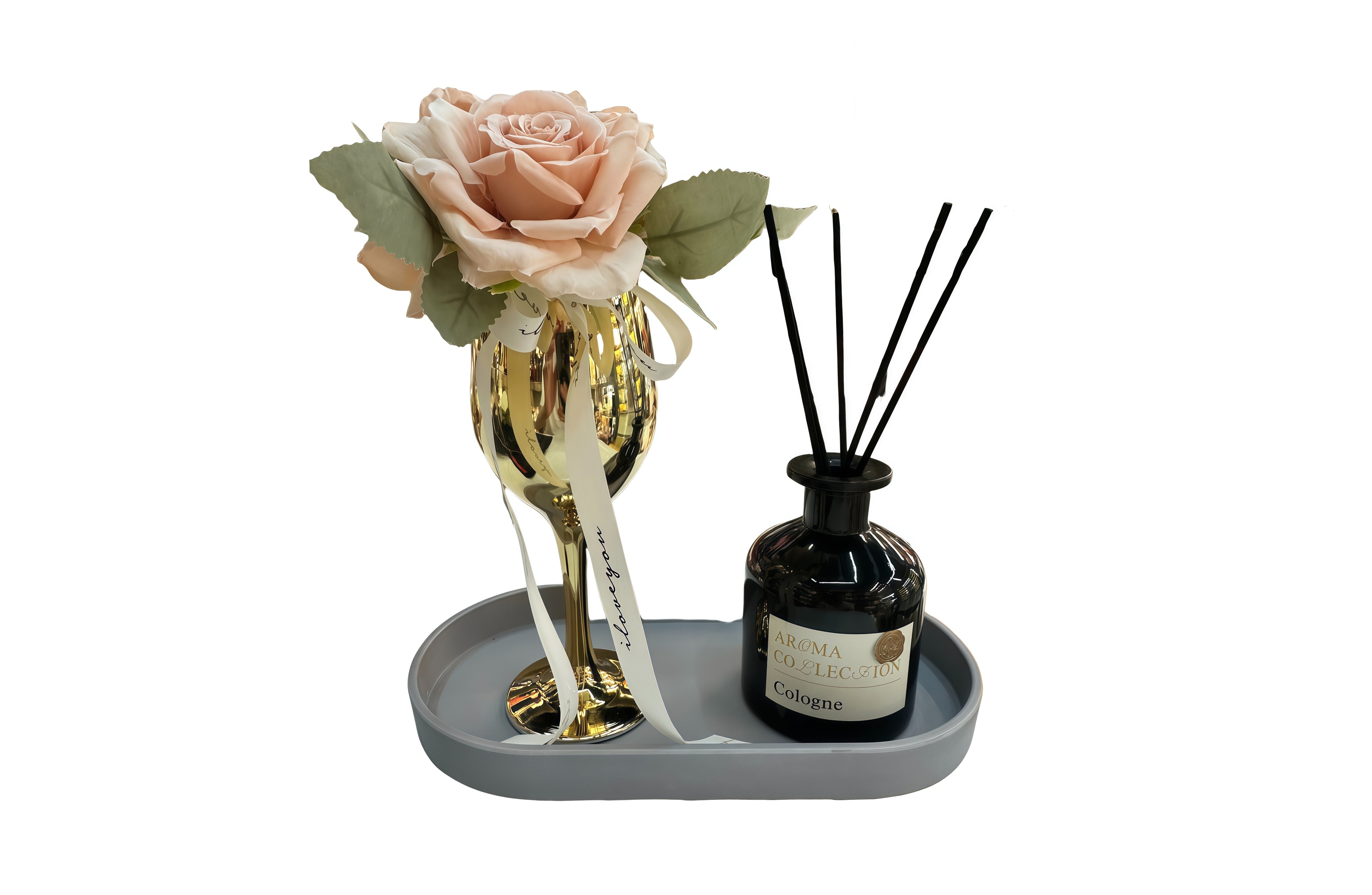 Flower Decor Tray & Fragrance Diffuser Sets -Gold — image 1