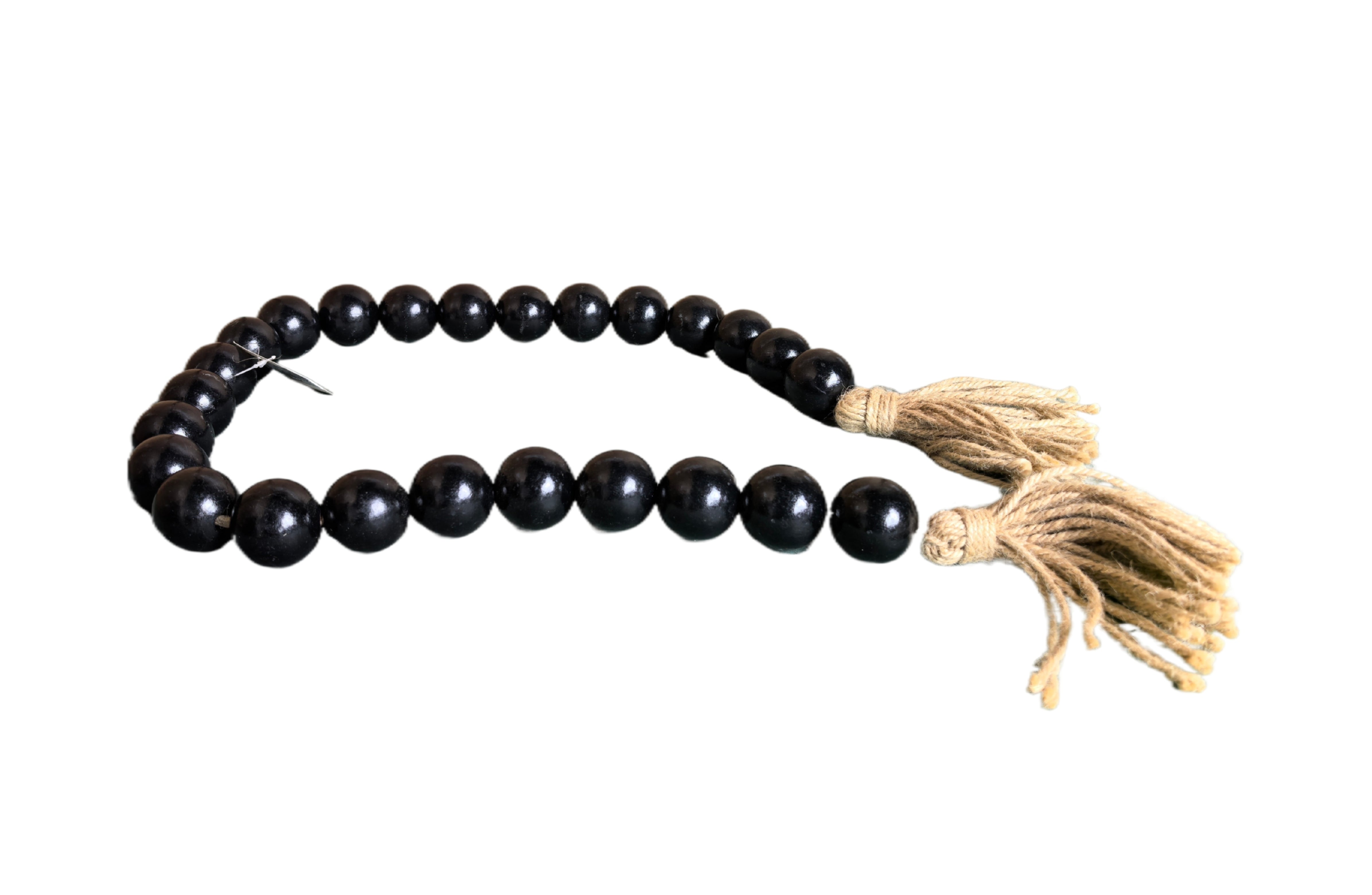 Small Beads & Large Length Wooden Garland With Tassel - Black — image 1