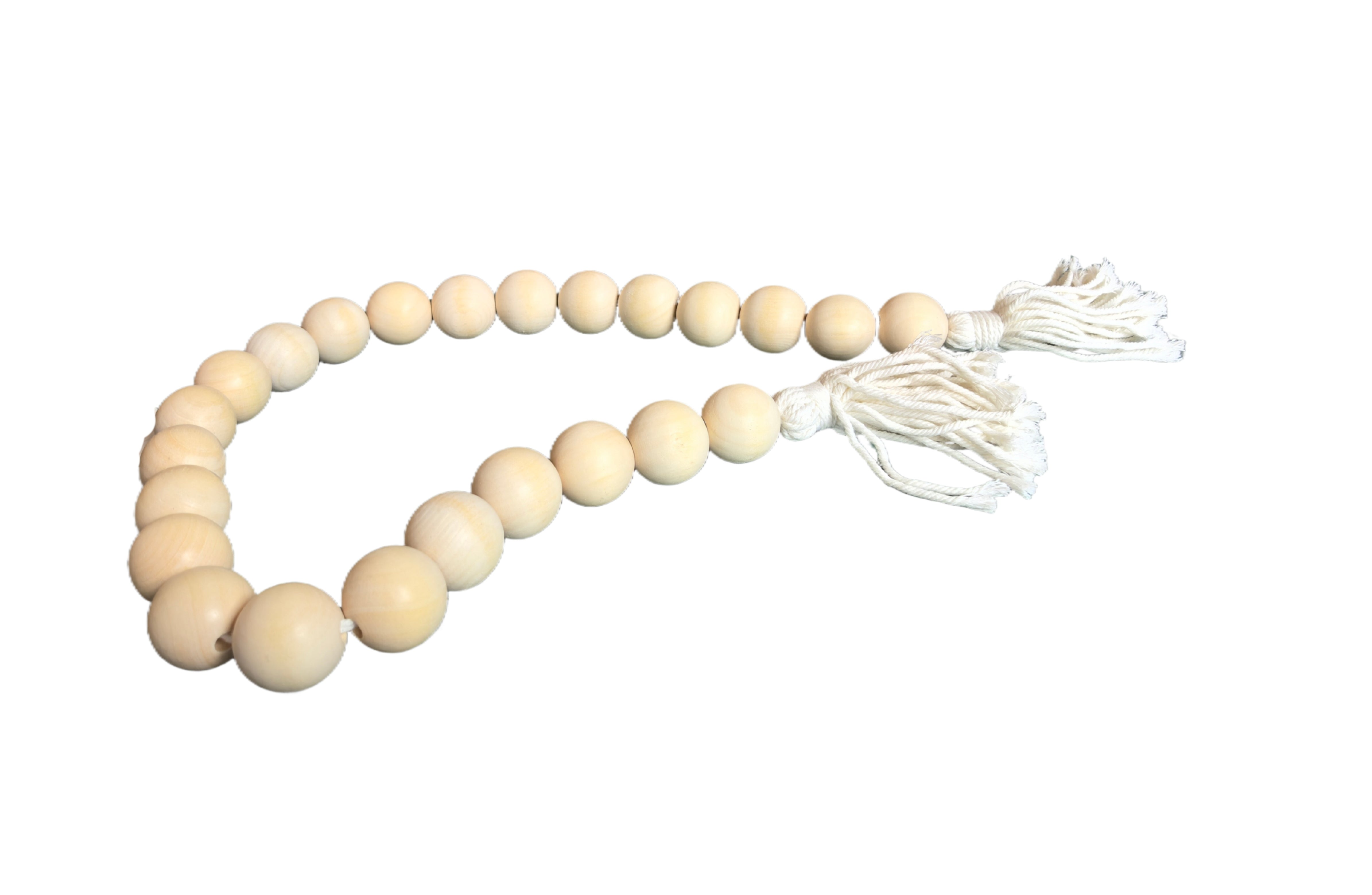 Small Beads & Large Length Wooden Garland With Tassel - White — image 1