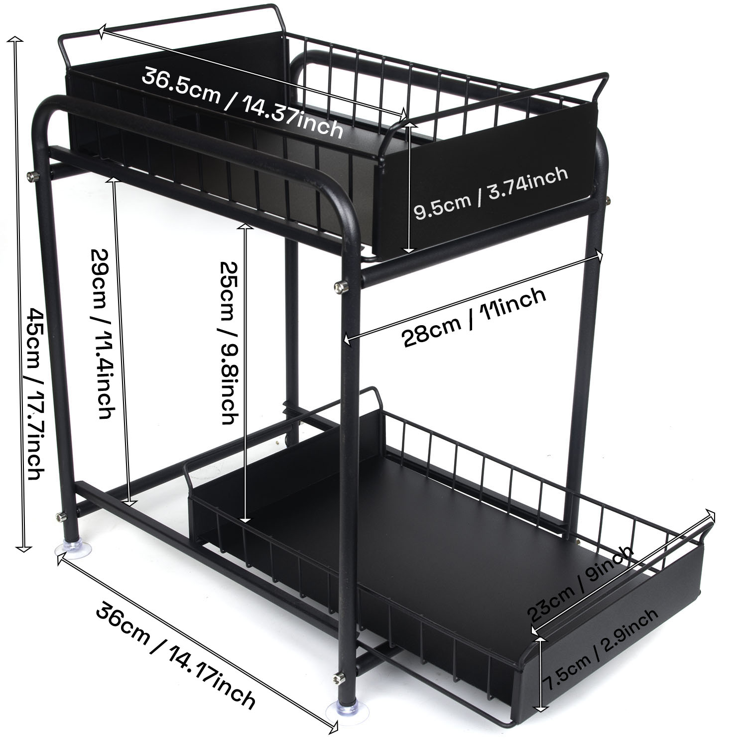 2 Tier Under Sink Storage Rack Kitchen Organizer Steel Frame with Removable view 2