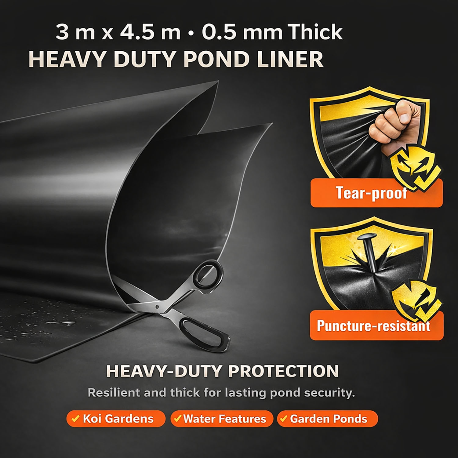 Heavy Duty 0.5mm HDPE Pond Liner Waterproof Sheet 4.5m x 3m for Garden & Fish view 3