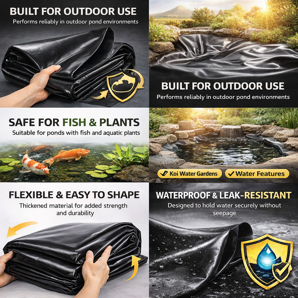 Heavy Duty 0.5mm HDPE Pond Liner Waterproof Sheet 4.5m x 3m for Garden & Fish view 4