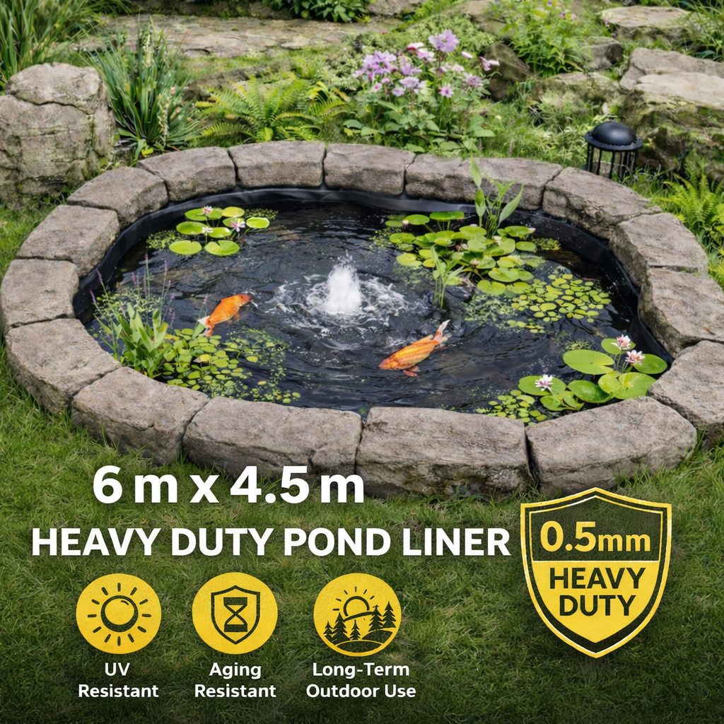 Heavy Duty 0.5mm HDPE Pond Liner Waterproof Sheet 4.5m x 6m for Garden & Fish view 2
