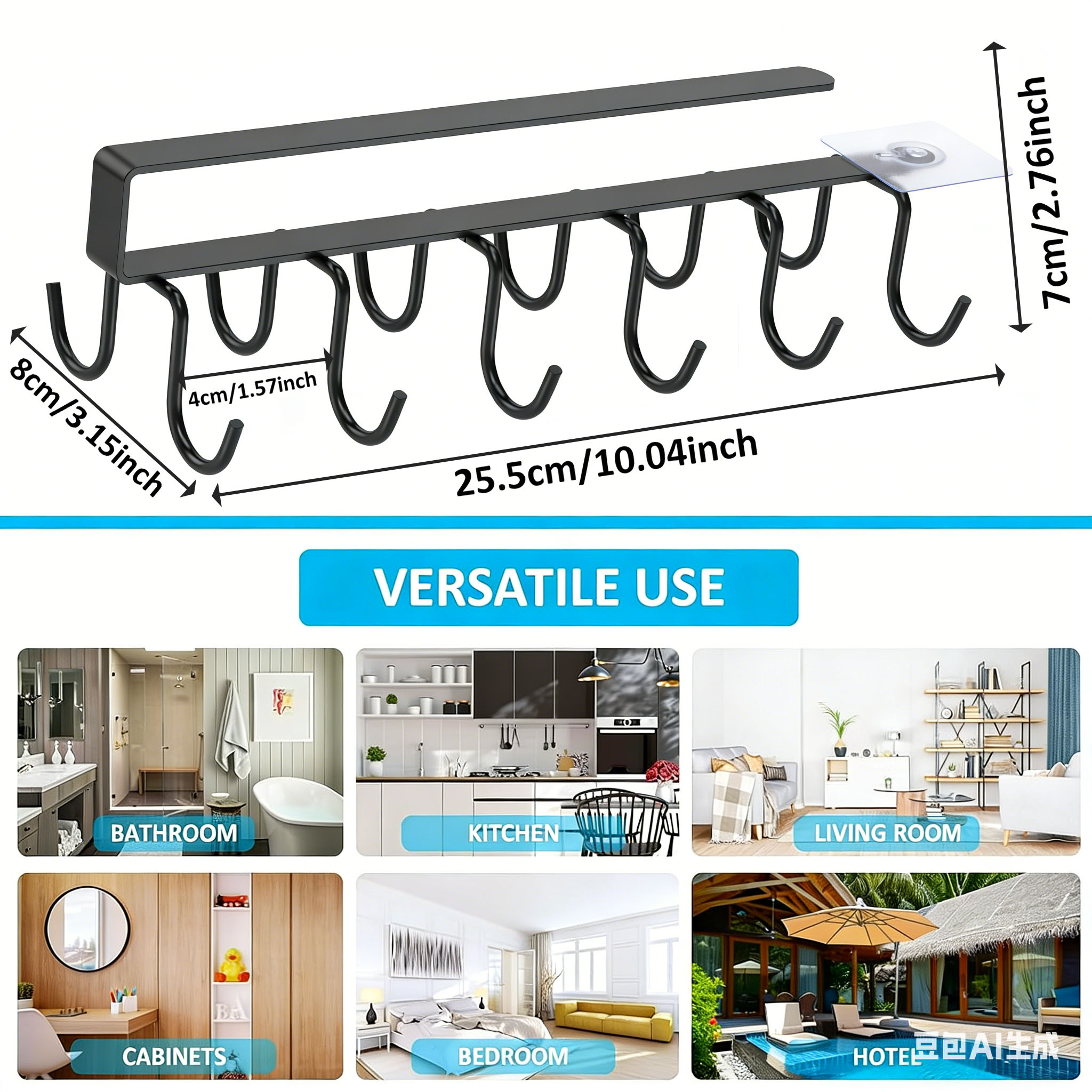 Under Cabinet Mug Holder 12 Hooks No Drill Cup Rack Organizer for Kitchen view 3