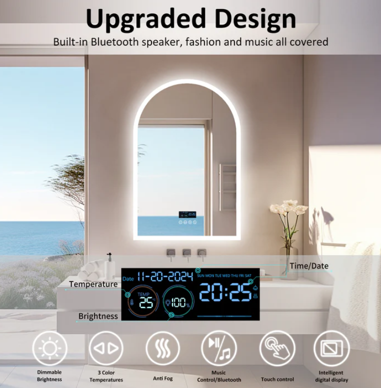 Interior Ave - 90 x 60cm Arched Frameless LED Bathroom Mirror – Bluetooth view 2